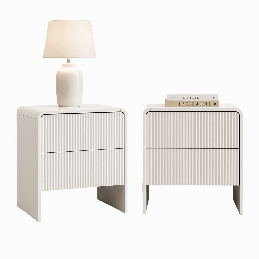 Artiss 2x Bedside Table 2 Drawers - Beige Bedworld