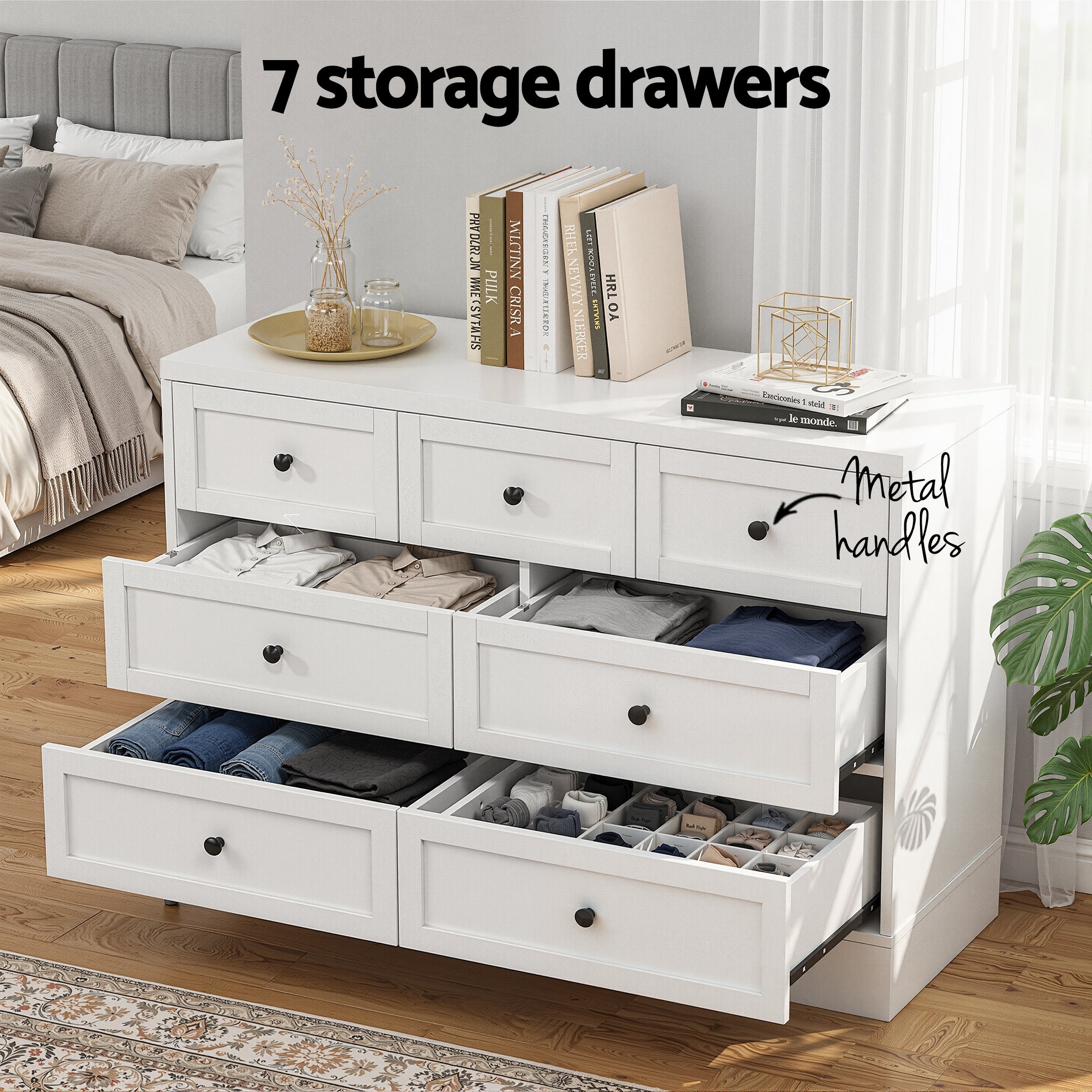 Artiss 7 Chest of Drawers Dresser Table White Bedworld