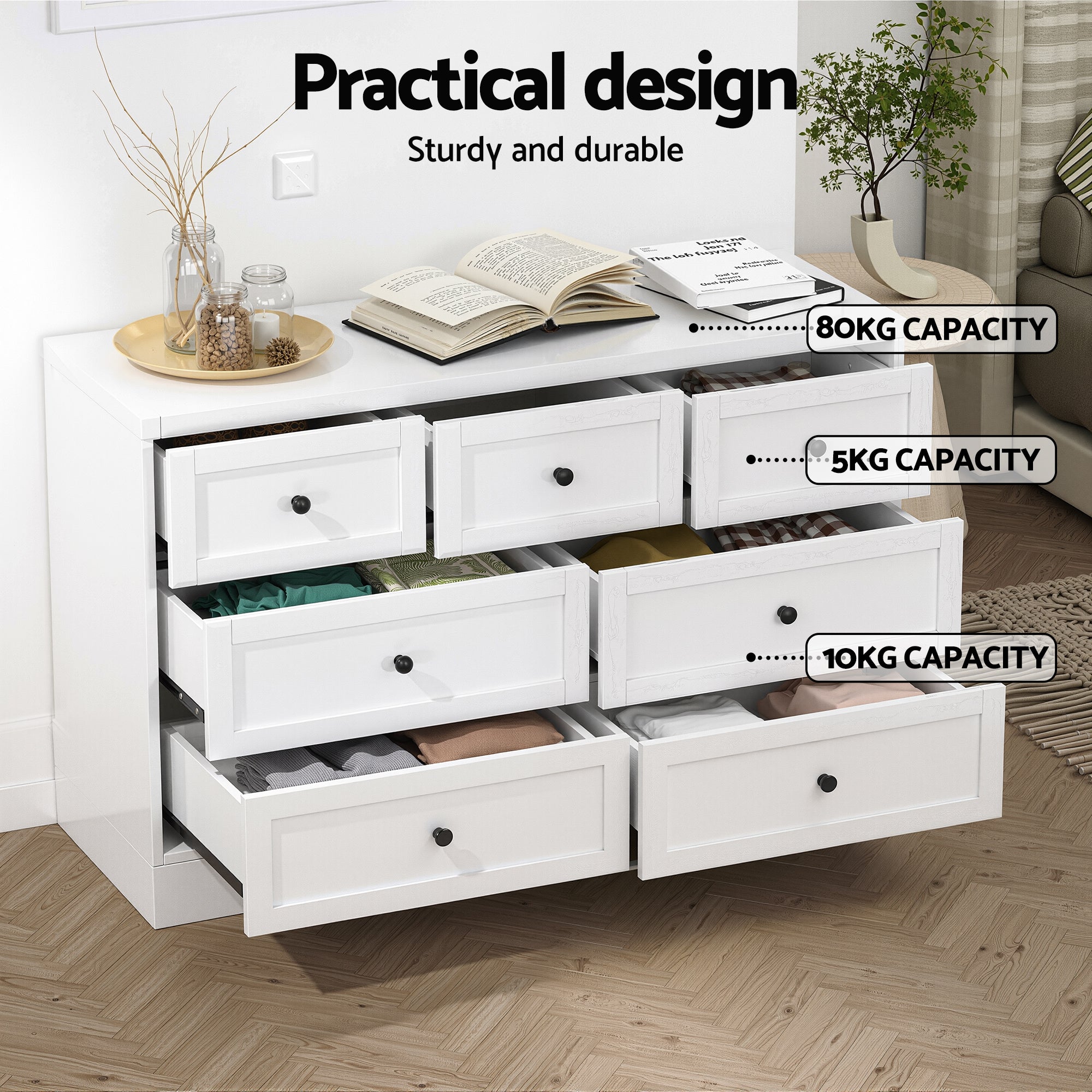 Artiss 7 Chest of Drawers Dresser Table White Bedworld