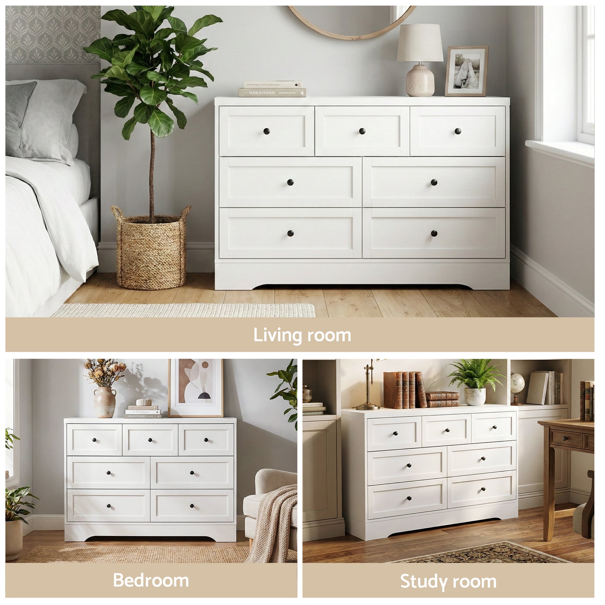 Artiss 7 Chest of Drawers Dresser Table White Bedworld