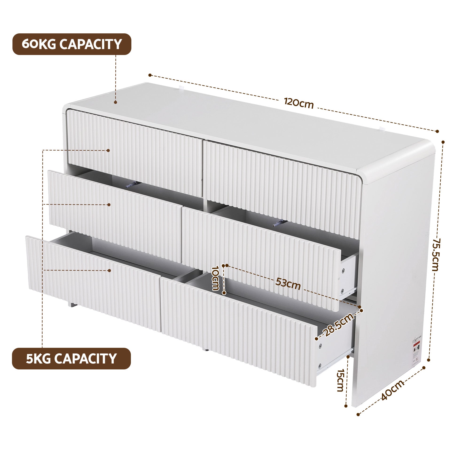 Artiss 6 Chest of Drawers Dresser Cabinet Beige Bedworld