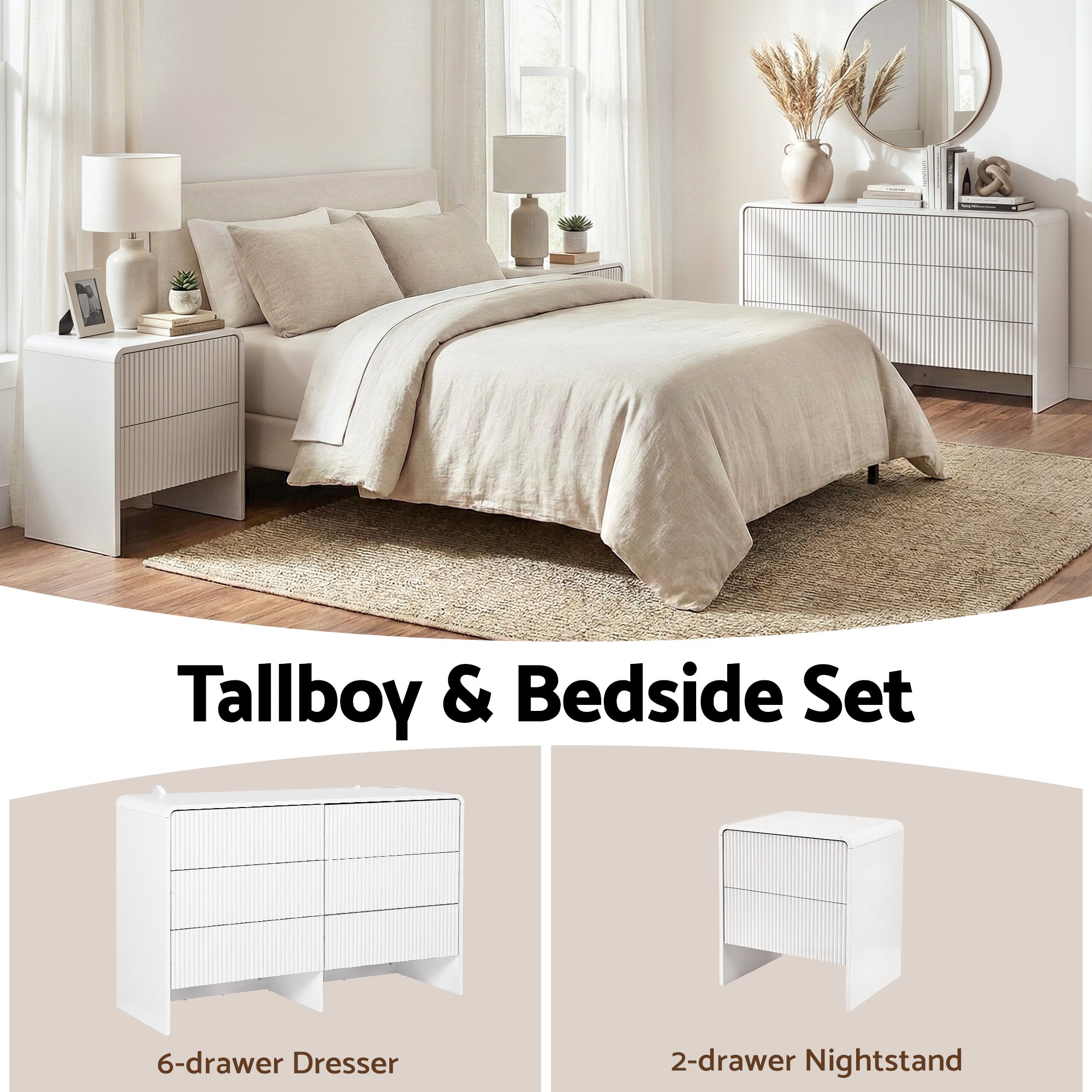 Artiss 6 Chest of Drawers Dresser Cabinet Beige Bedworld