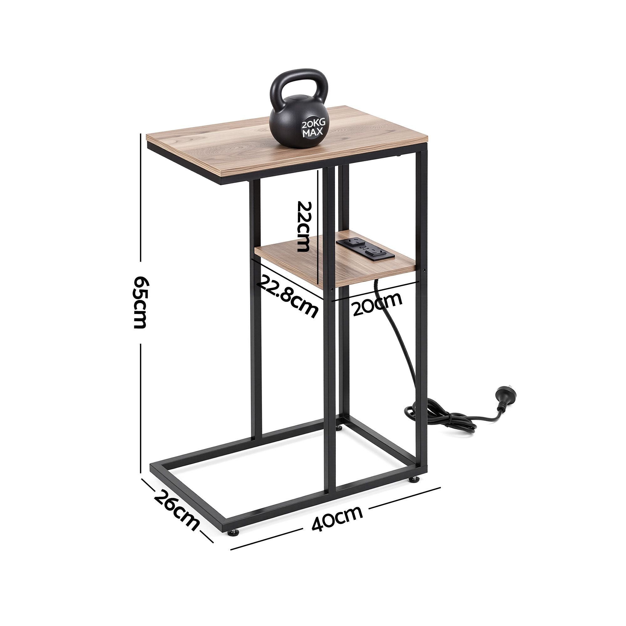 Artiss C-Shaped End Table Set Of 2 Charging Station 2-Tier Side Coffee Table Bedside Wood Bedworld