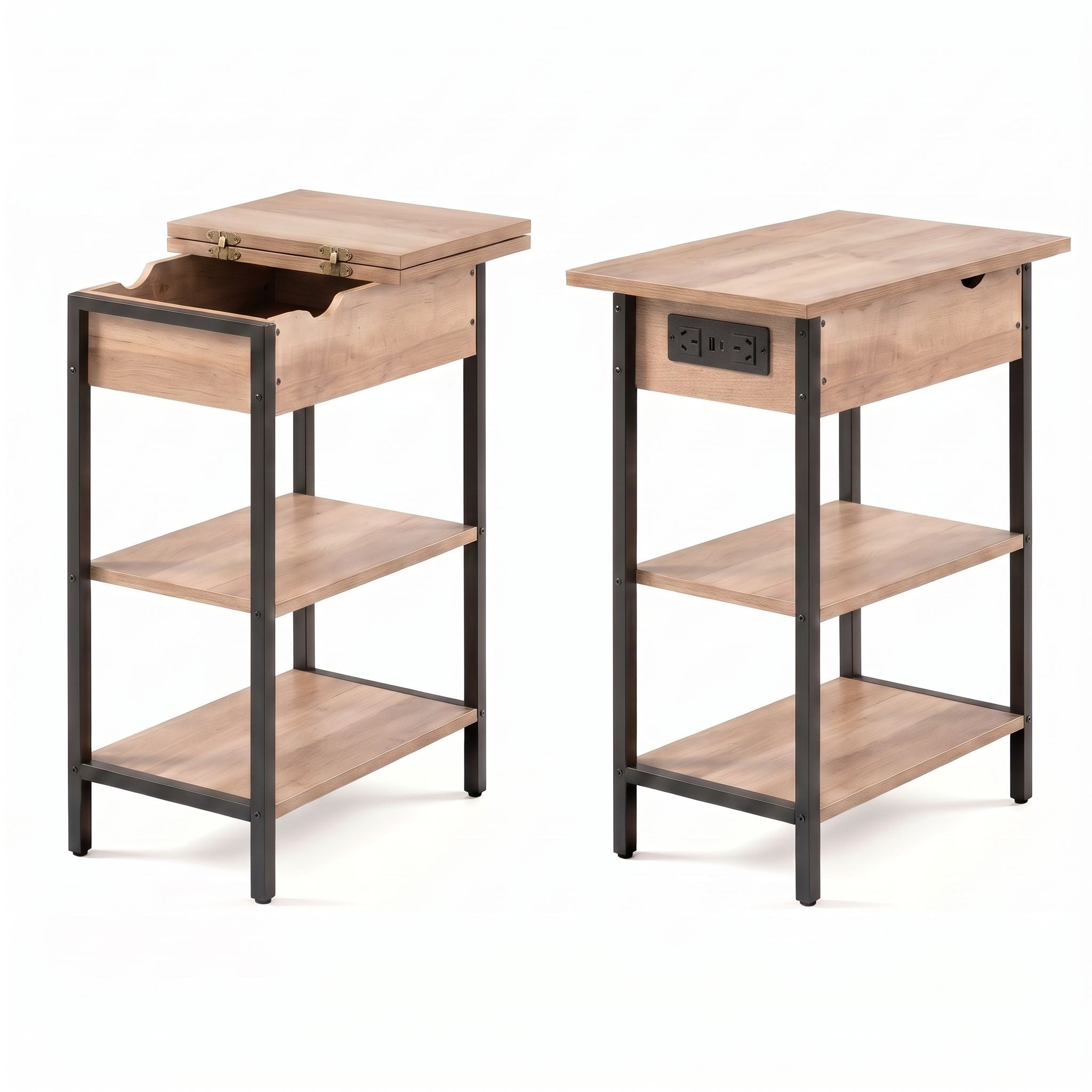 Artiss Coffee Table Set Of 2 Side Bedside End Table Charging Station Flip-Top Storage 60cm Wood Bedworld