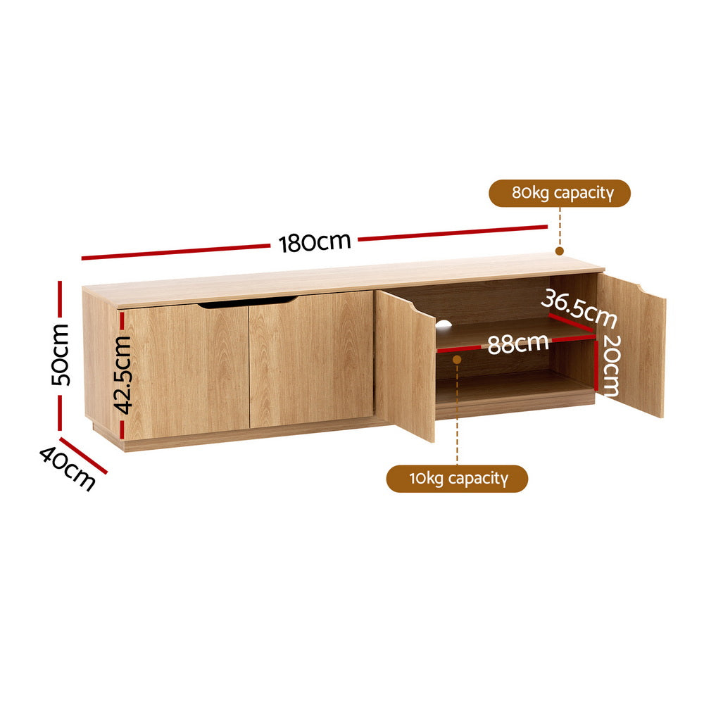 Artiss TV Unit Entertainment Unit Storage Cabinet 180cm Pine Bedworld