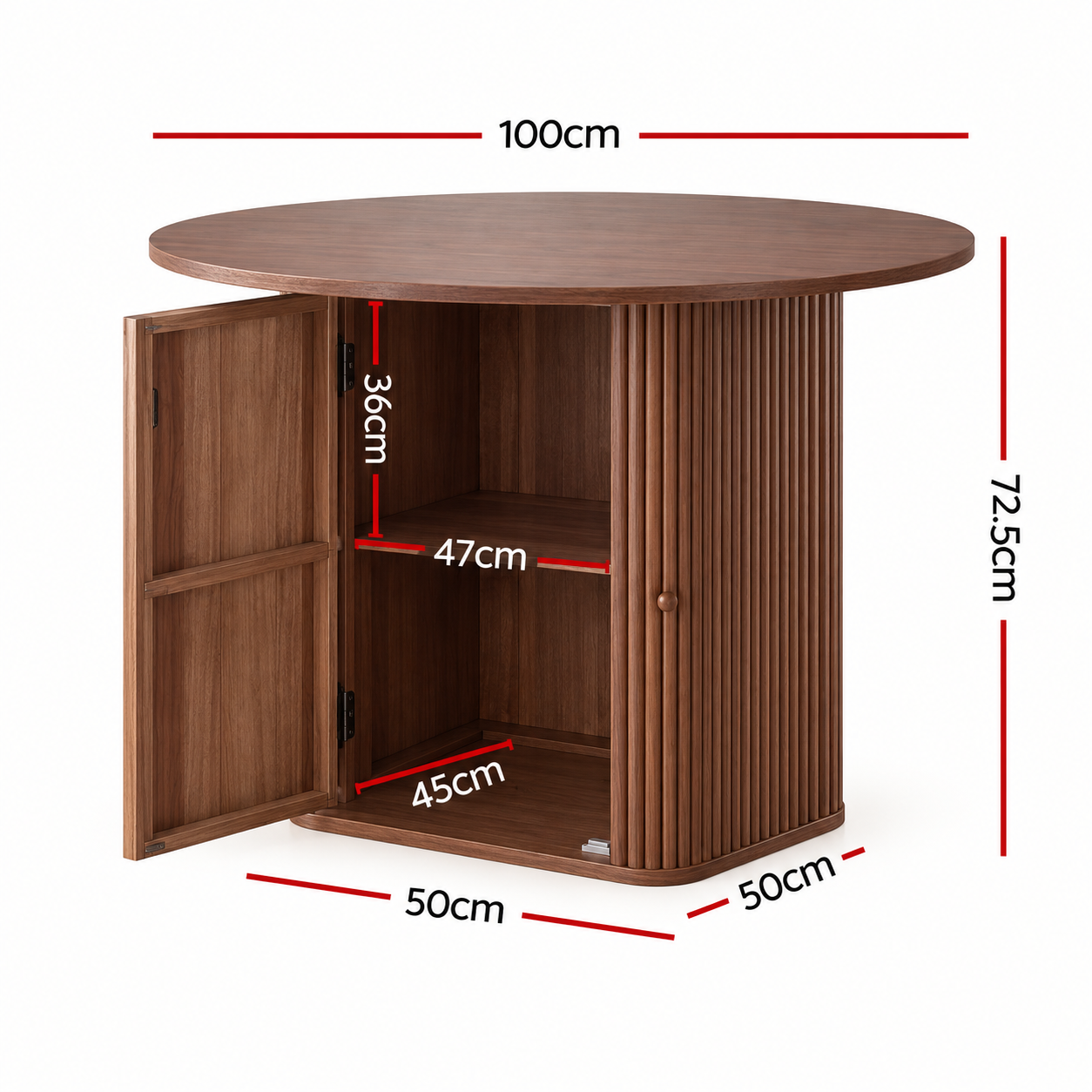 Artiss Modern Round Dining Table with Hidden Storage Base 100cm Dark Walnut Bedworld