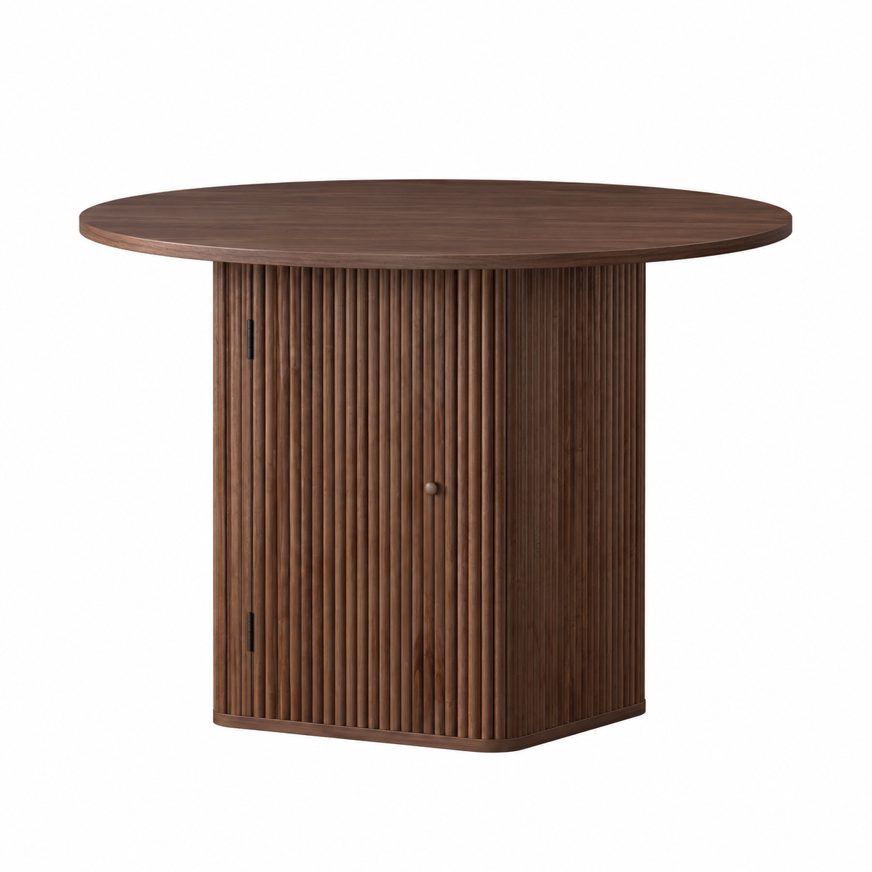 Artiss Modern Round Dining Table with Hidden Storage Base 100cm Dark Walnut Bedworld