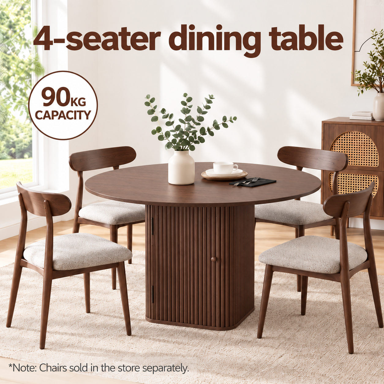 Artiss Modern Round Dining Table with Hidden Storage Base 100cm Dark Walnut Bedworld