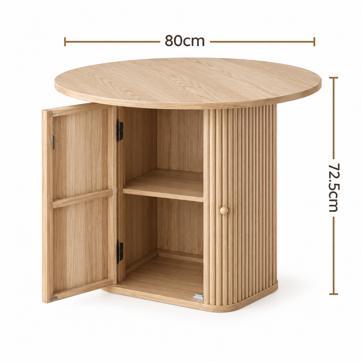 Artiss Modern Round Dining Table with Hidden Storage Base 80cm Natural Wood Bedworld