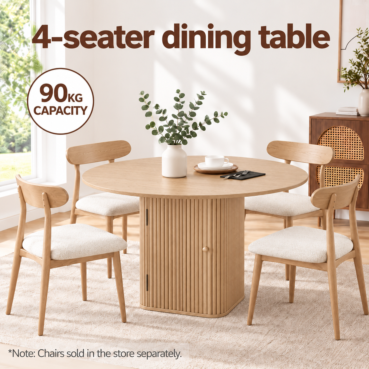 Artiss Modern Round Dining Table with Hidden Storage Base 80cm Natural Wood Bedworld
