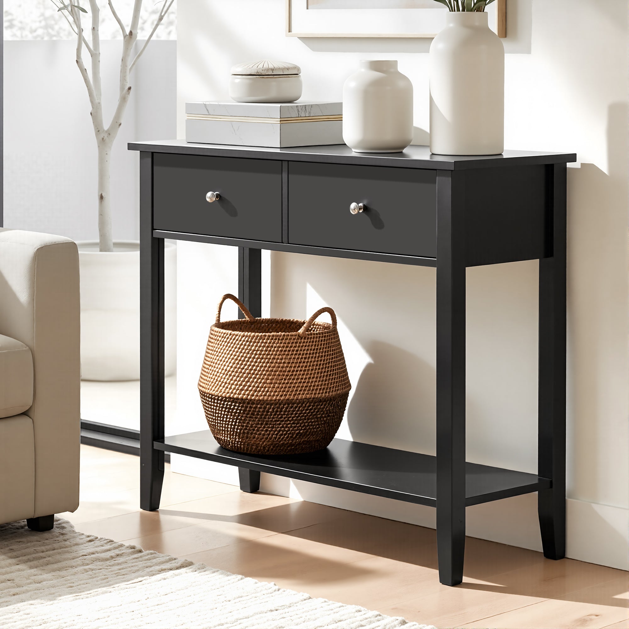 Artiss Console Table Hallway Sofa Entryway Entrance 2 Drawers 80CM Black Bedworld
