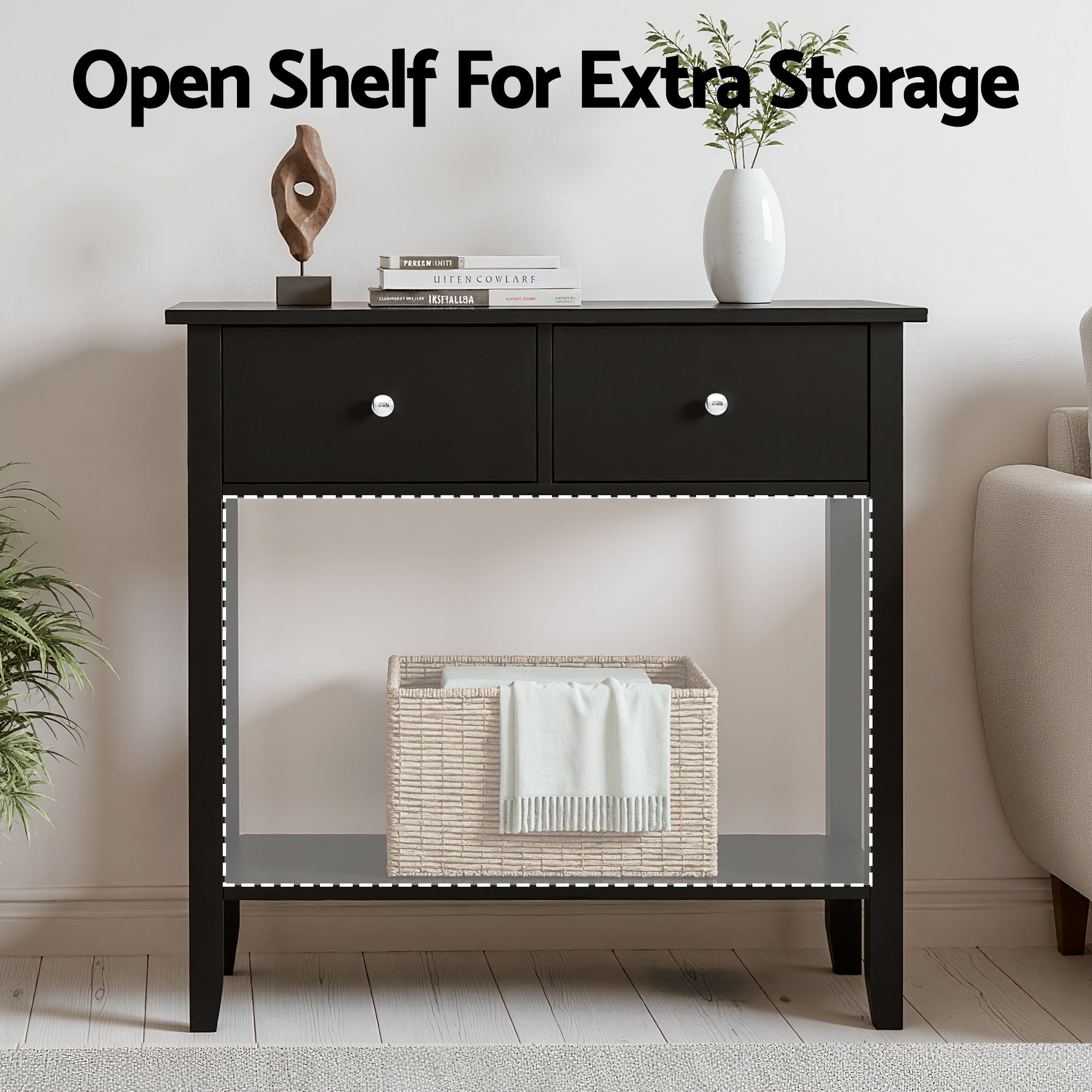 Artiss Console Table Hallway Sofa Entryway Entrance 2 Drawers 80CM Black Bedworld