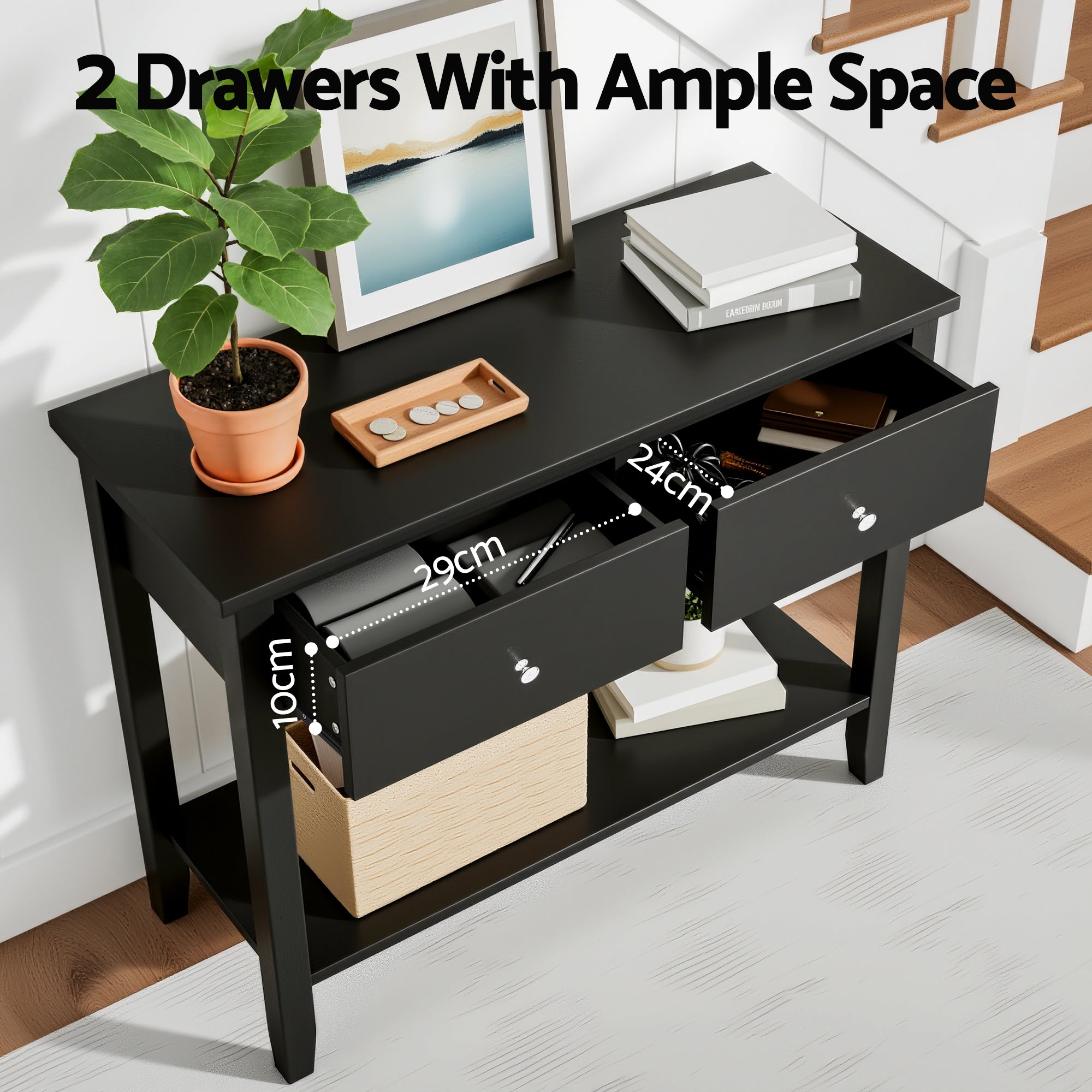 Artiss Console Table Hallway Sofa Entryway Entrance 2 Drawers 80CM Black Bedworld