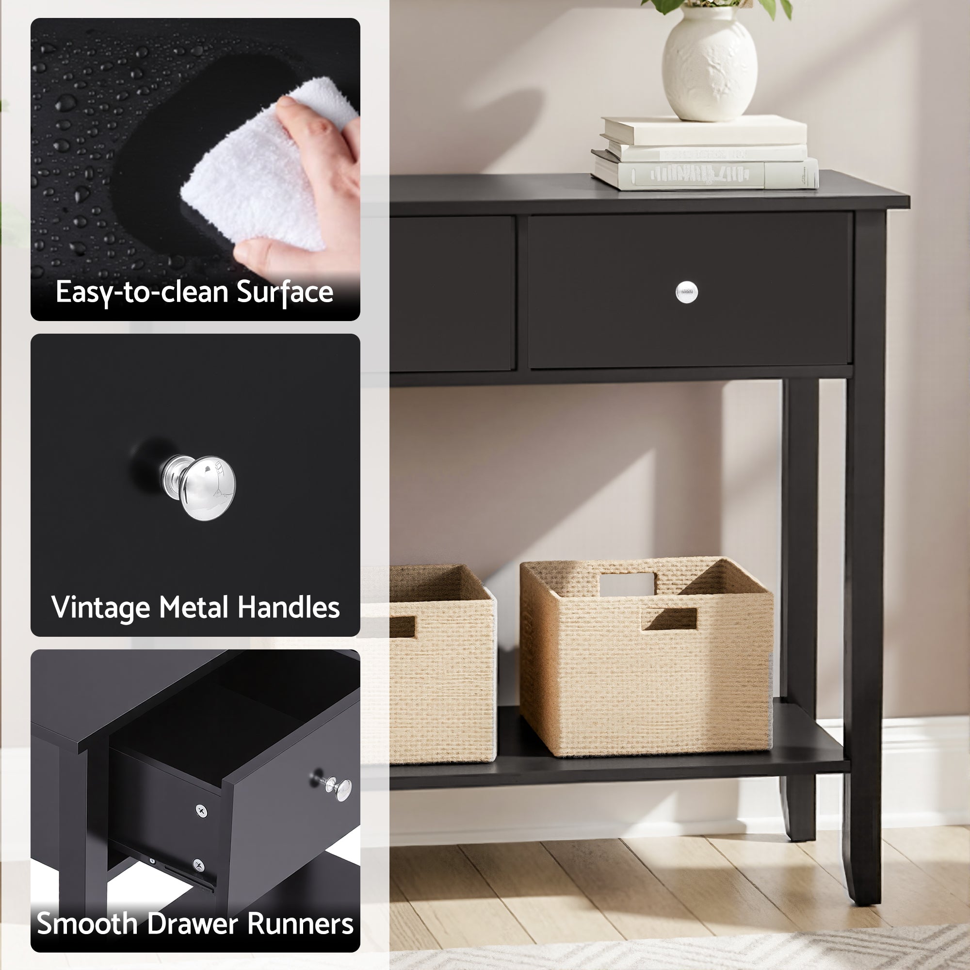 Artiss Console Table Hallway Sofa Entryway Entrance 2 Drawers 80CM Black Bedworld