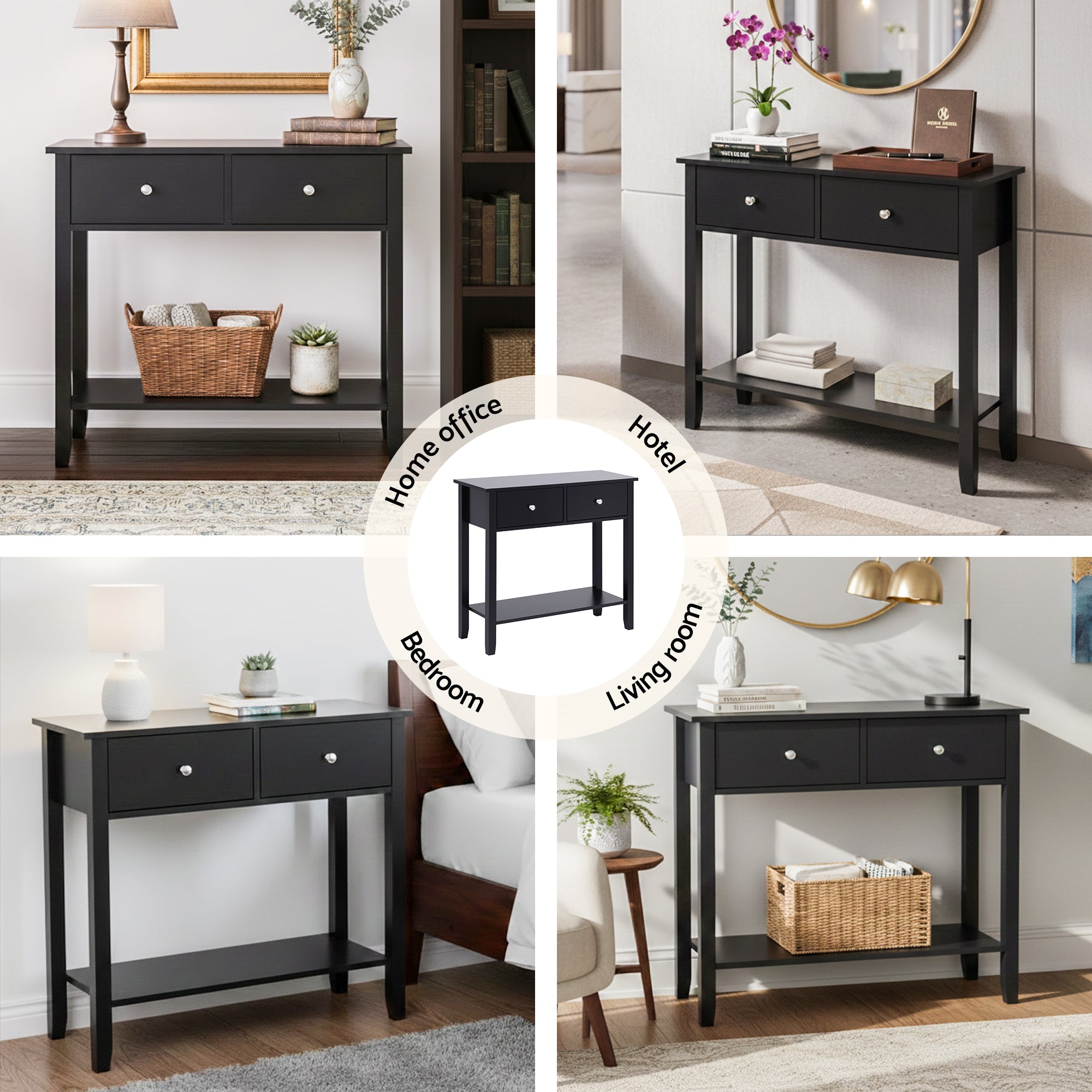 Artiss Console Table Hallway Sofa Entryway Entrance 2 Drawers 80CM Black