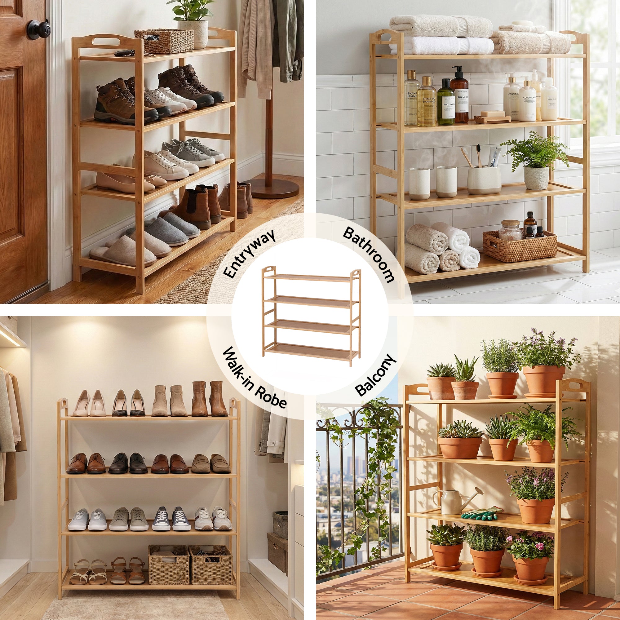 Artiss 4 Tier Shoe Rack Bamboo Storage Organiser Pine Bedworld