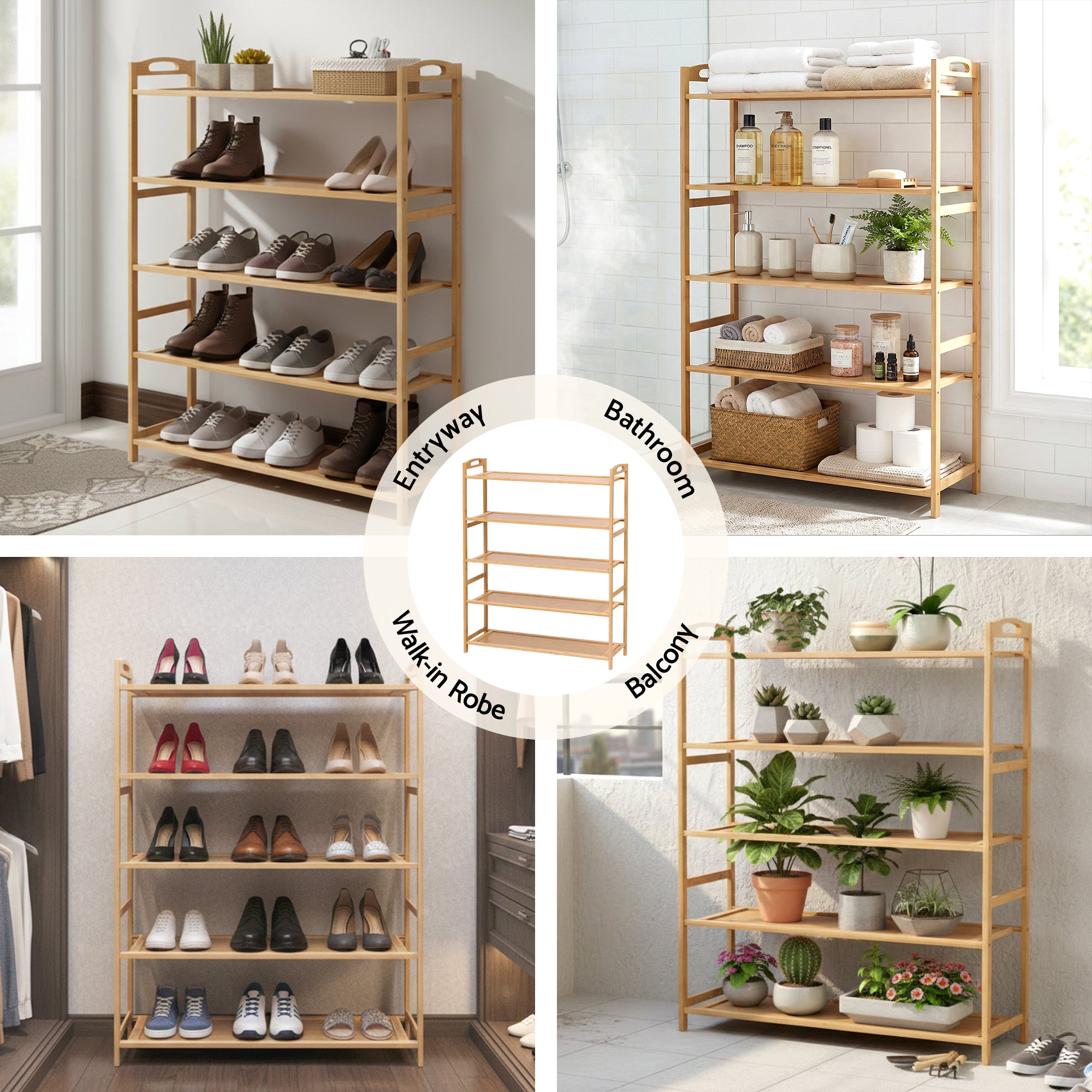 Artiss 5 Tier Shoe Rack Bamboo Storage Organiser Pine Bedworld
