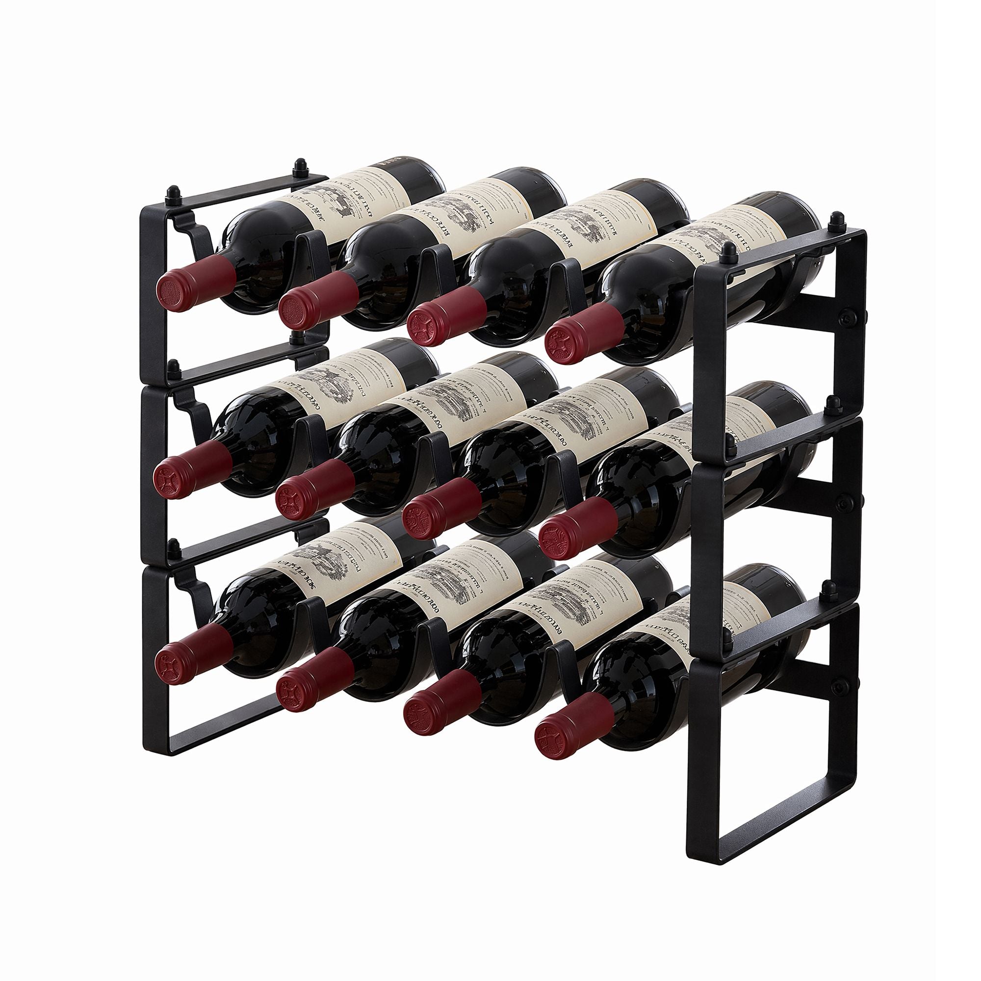 Artiss 3-Tier Wine Rack Metal Freestanding 12 Bottles Modular Countertop Wine Display Shelf Black Bedworld