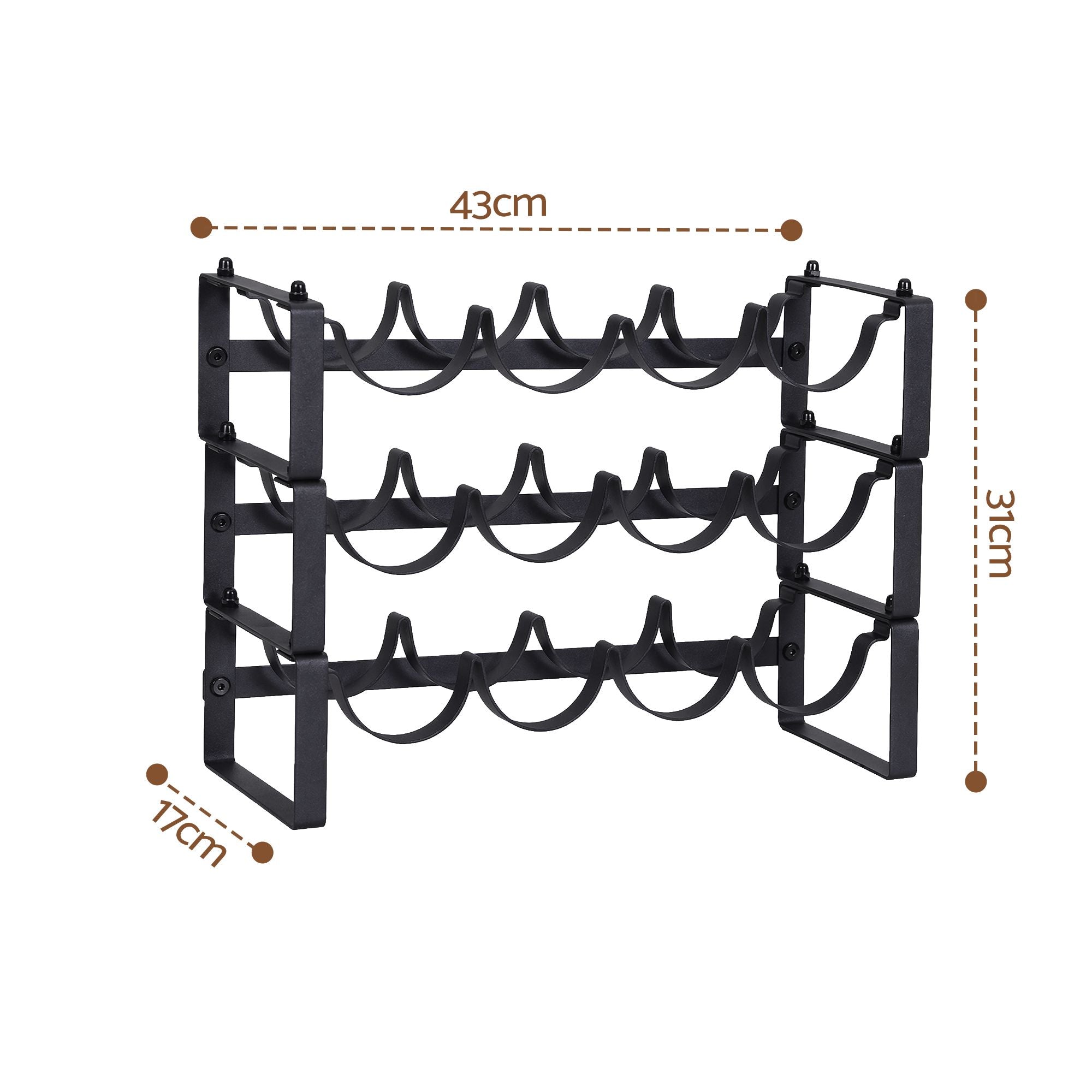 Artiss 3-Tier Wine Rack Metal Freestanding 12 Bottles Modular Countertop Wine Display Shelf Black Bedworld