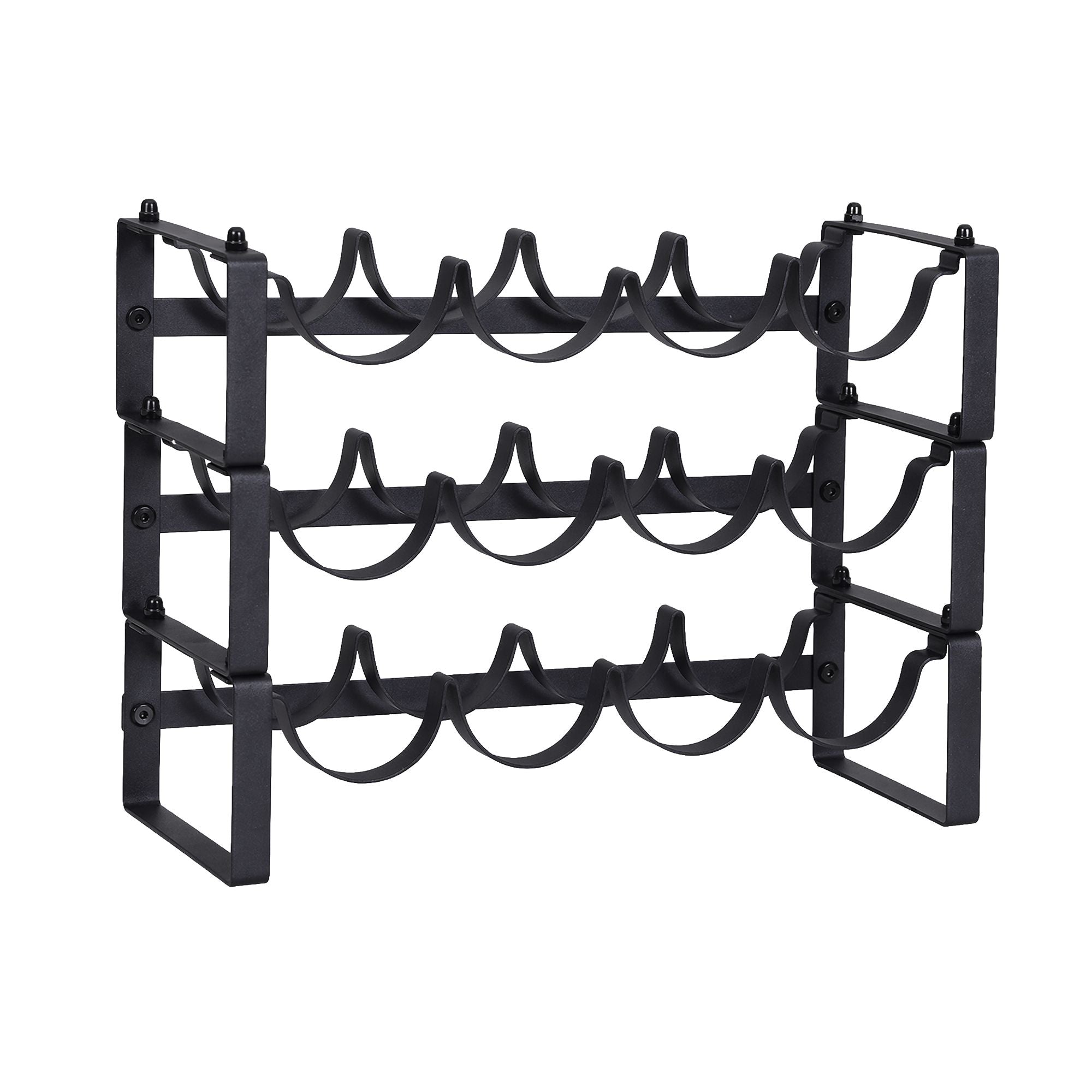 Artiss 3-Tier Wine Rack Metal Freestanding 12 Bottles Modular Countertop Wine Display Shelf Black Bedworld