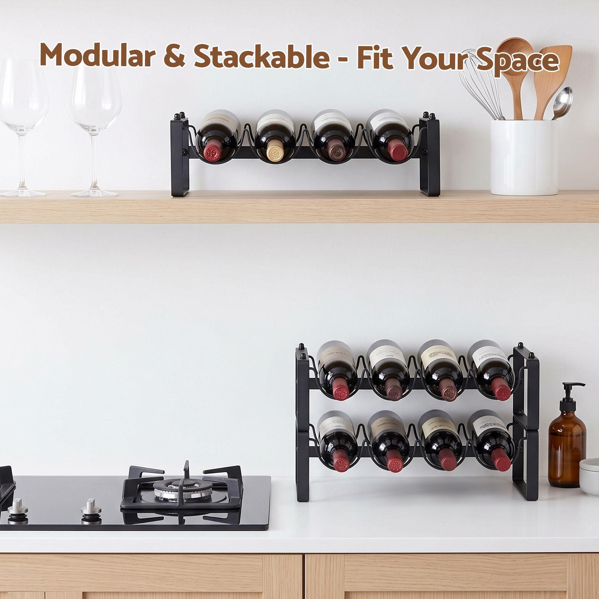 Artiss 3-Tier Wine Rack Metal Freestanding 12 Bottles Modular Countertop Wine Display Shelf Black Bedworld