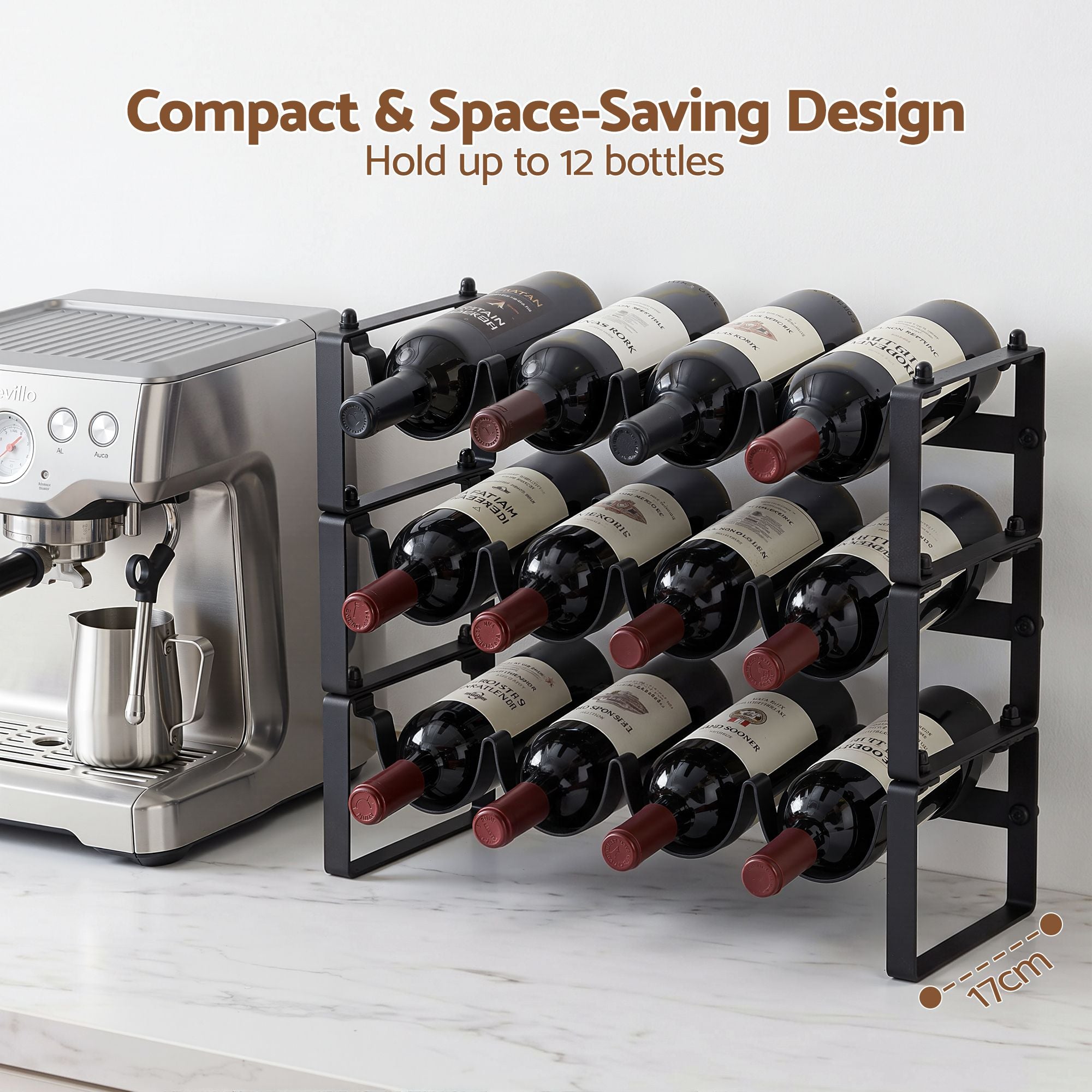 Artiss 3-Tier Wine Rack Metal Freestanding 12 Bottles Modular Countertop Wine Display Shelf Black Bedworld