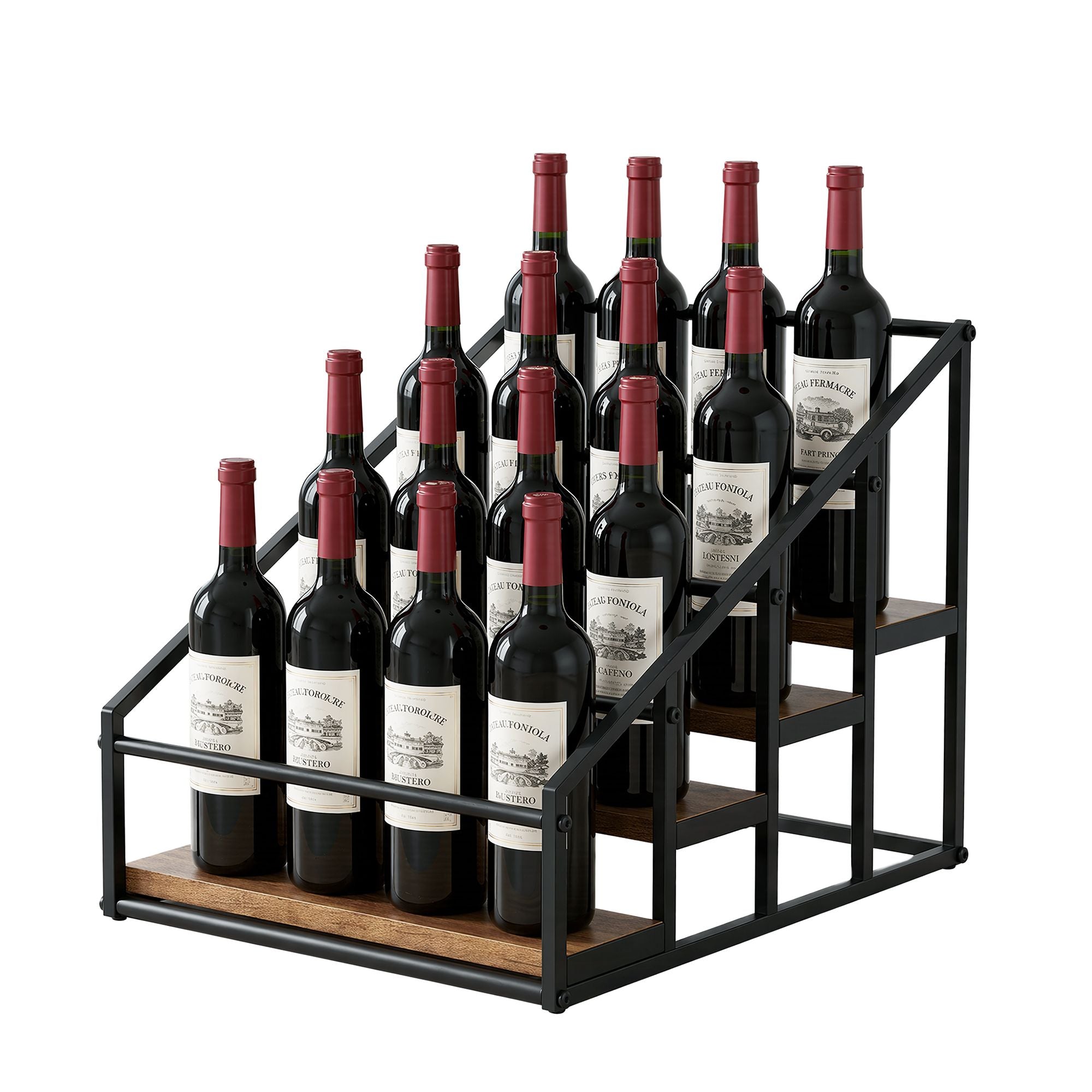 Artiss 4-Tier Wine Rack Tabletop Countertop Wine Bottle Holder 16 Bottles Freestanding Black & Wood Bedworld