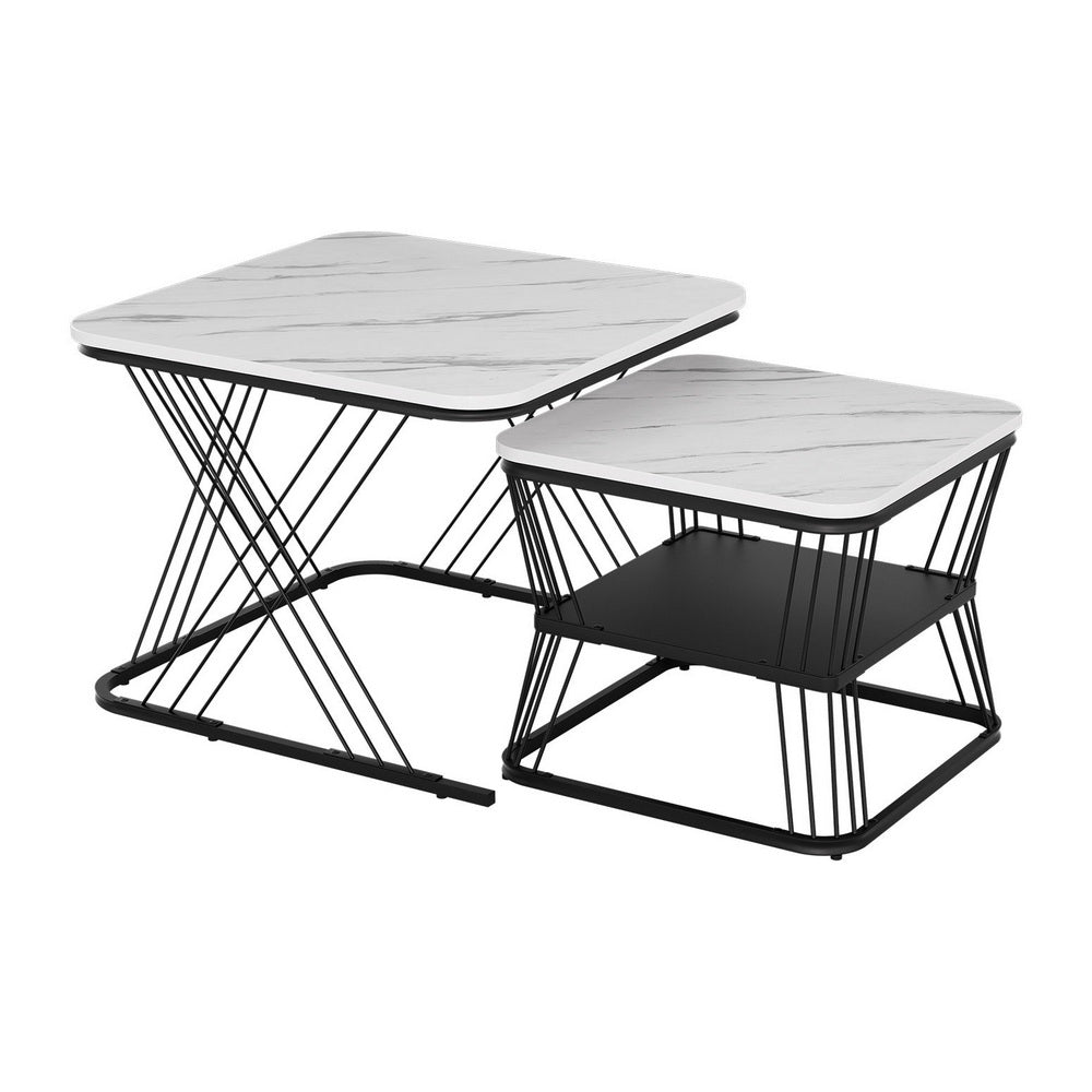 Artiss Nesting Coffee Table Set of 2 Marble Effect Bedworld