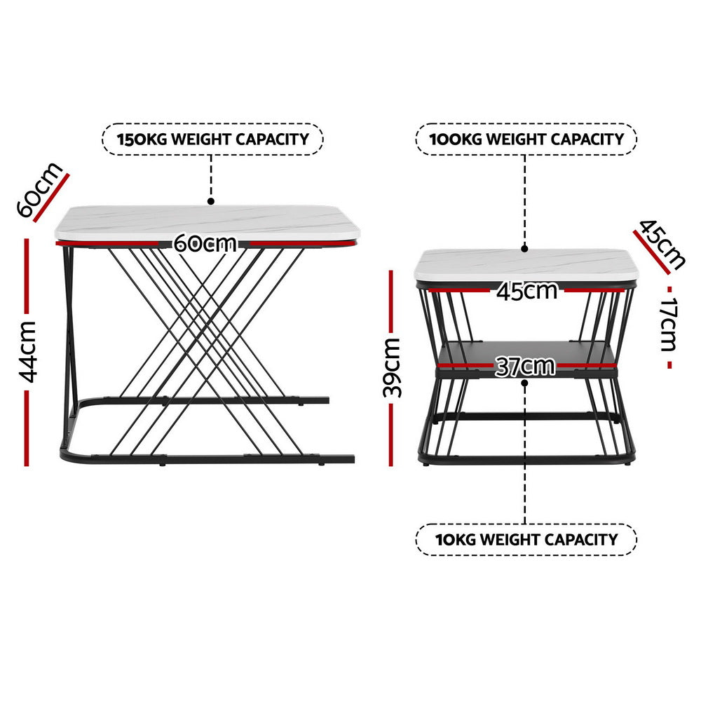 Artiss Nesting Coffee Table Set of 2 Marble Effect Bedworld