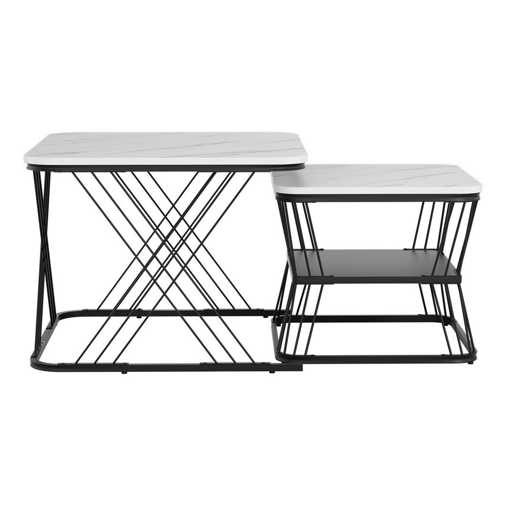 Artiss Nesting Coffee Table Set of 2 Marble Effect Bedworld