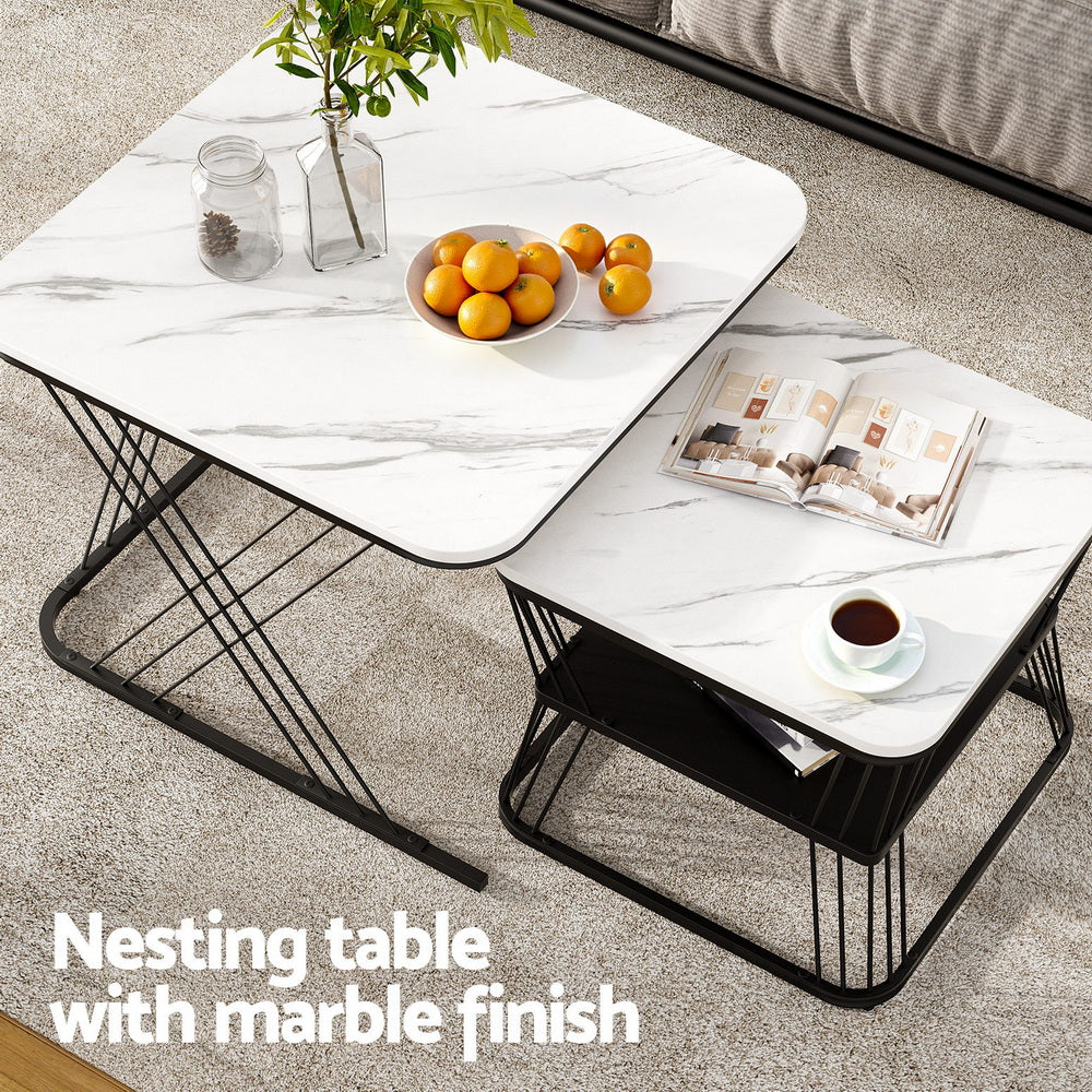 Artiss Nesting Coffee Table Set of 2 Marble Effect Bedworld