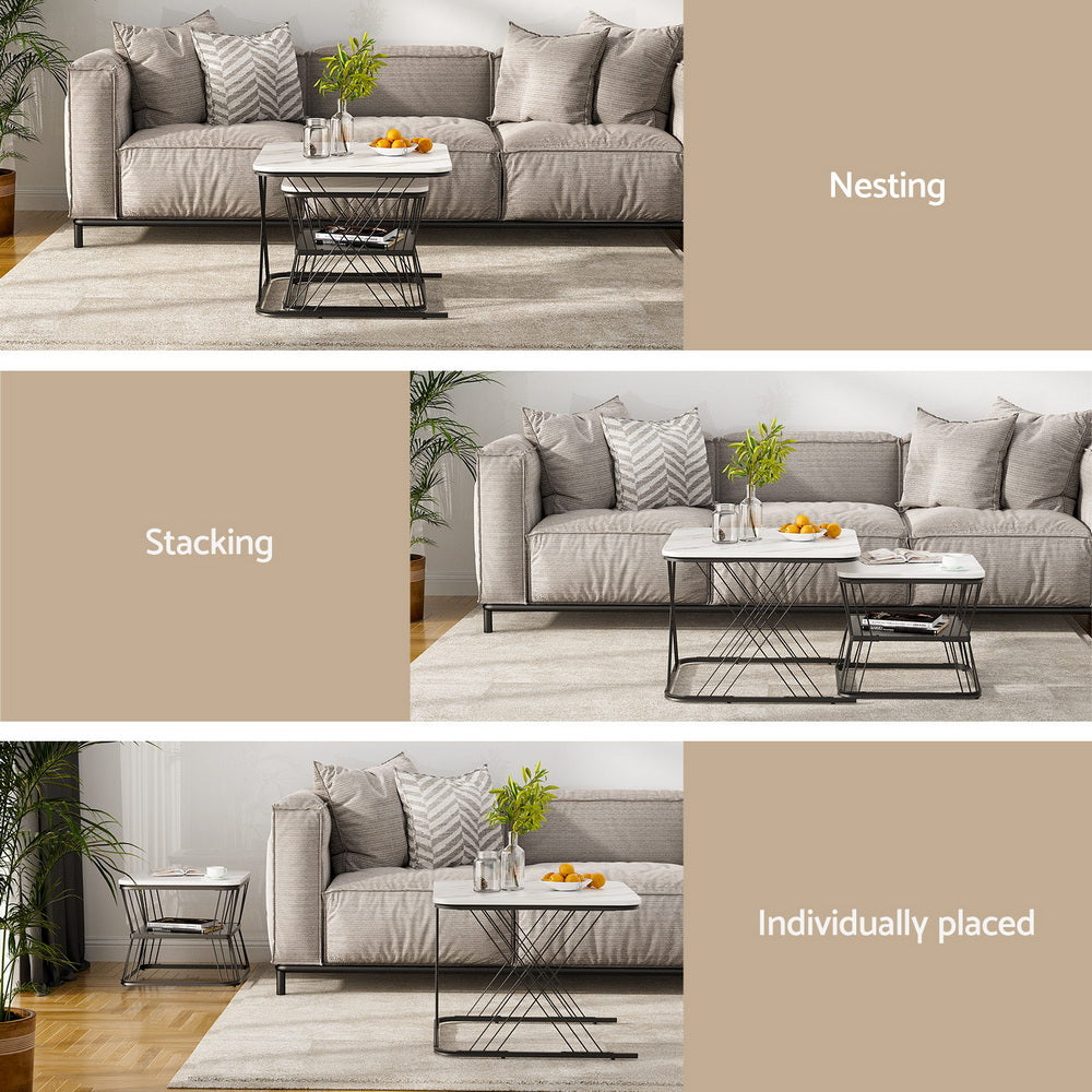 Artiss Nesting Coffee Table Set of 2 Marble Effect Bedworld