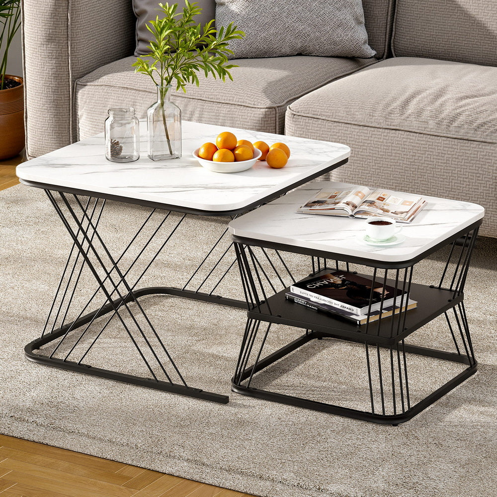 Artiss Nesting Coffee Table Set of 2 Marble Effect Bedworld