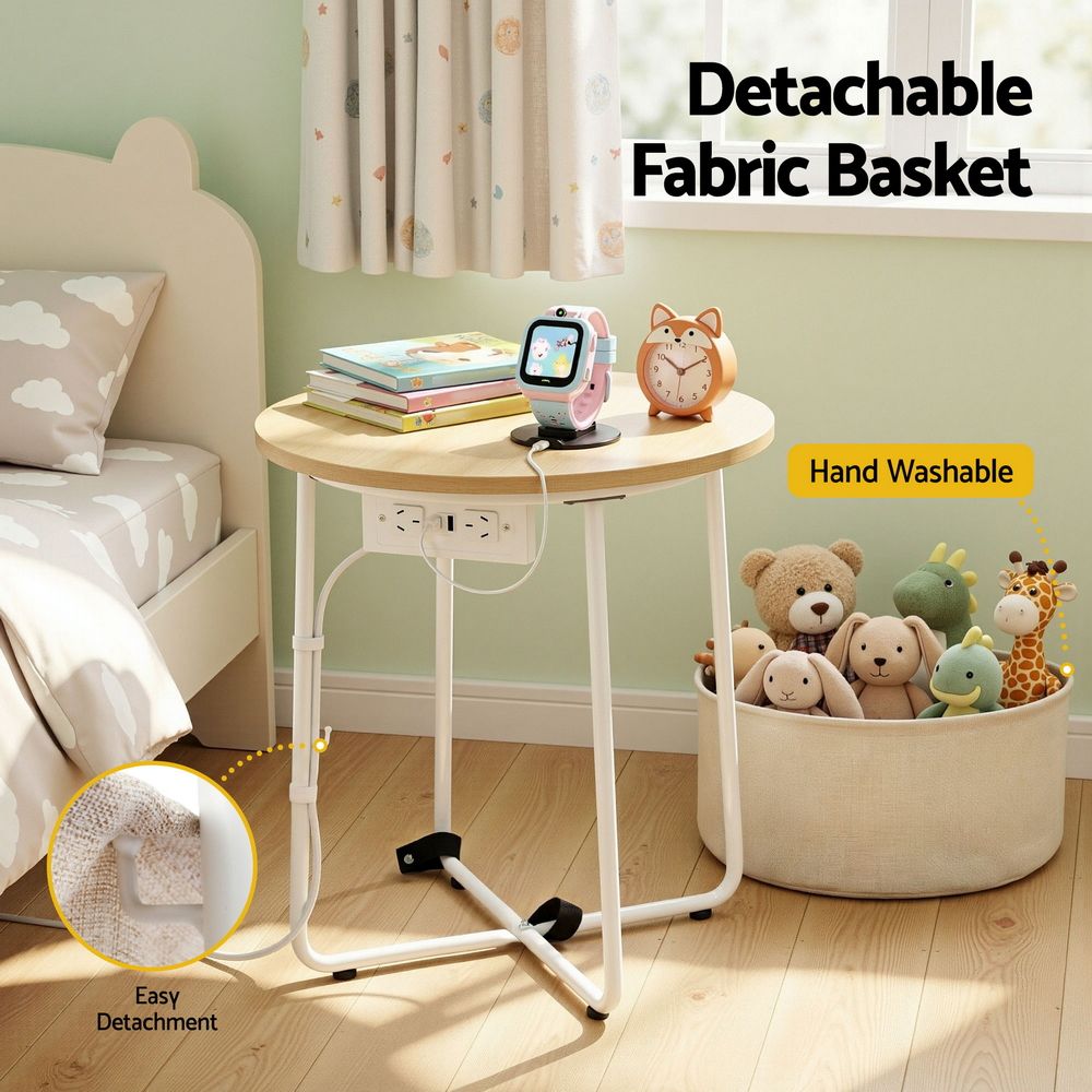 Artiss Round Coffee Table Side End Table Charging Station Storage Basket Bedworld