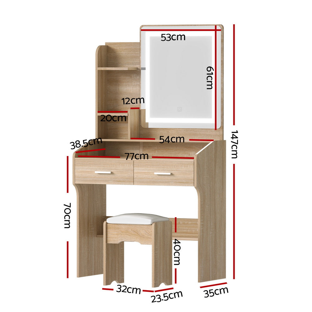 Artiss Dressing Table Set Stool Led Wood Bedworld