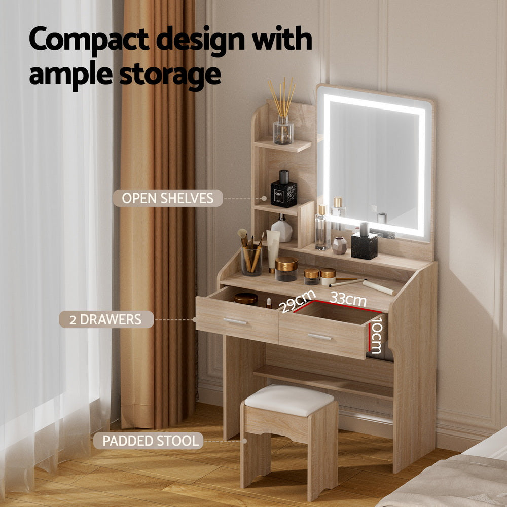 Artiss Dressing Table Set Stool Led Wood Bedworld