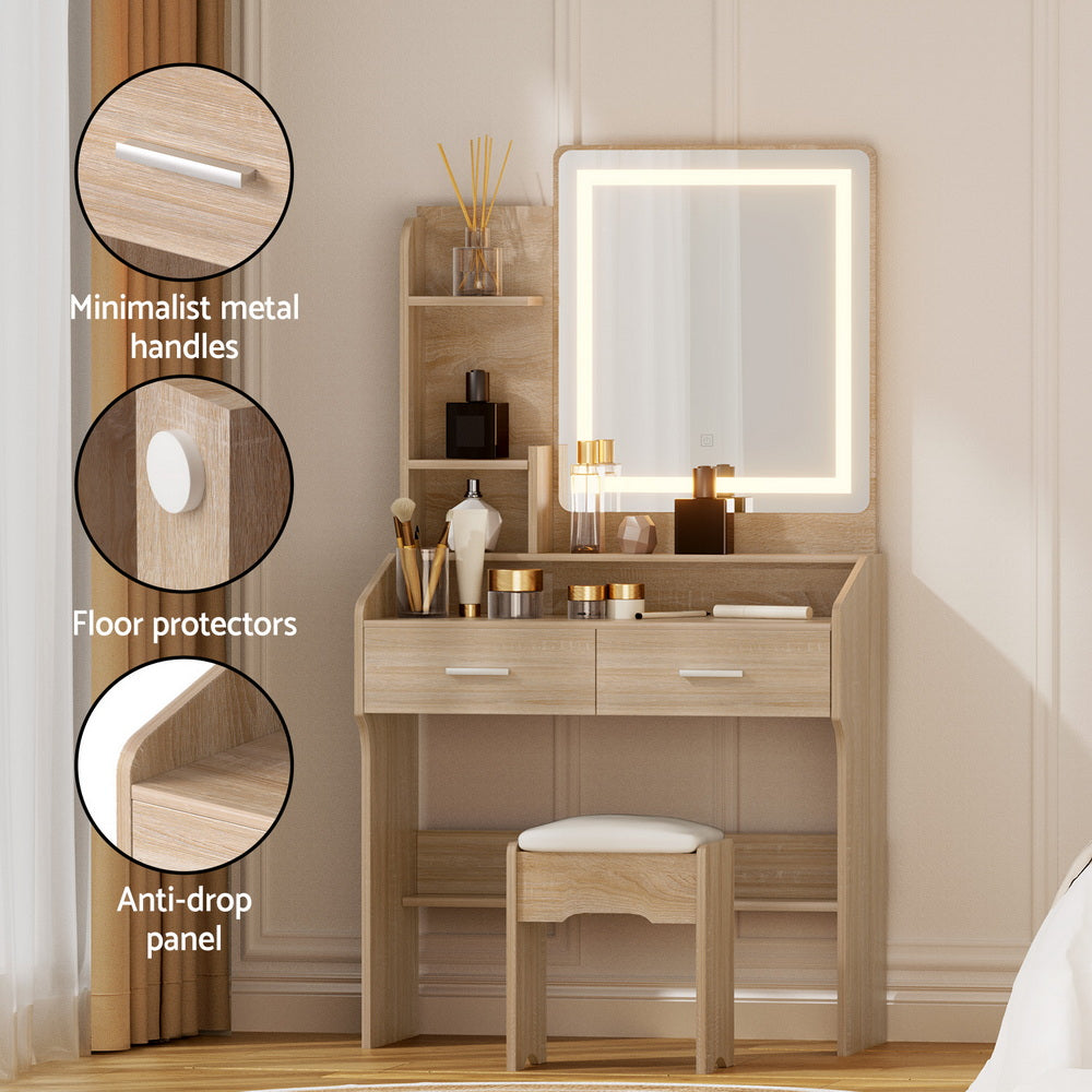 Artiss Dressing Table Set Stool Led Wood Bedworld