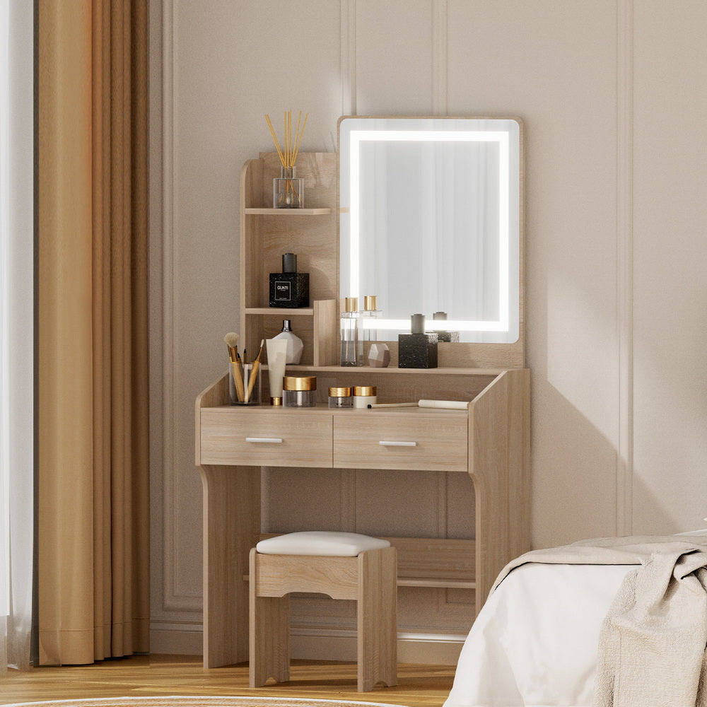 Artiss Dressing Table Set Stool Led Wood Bedworld