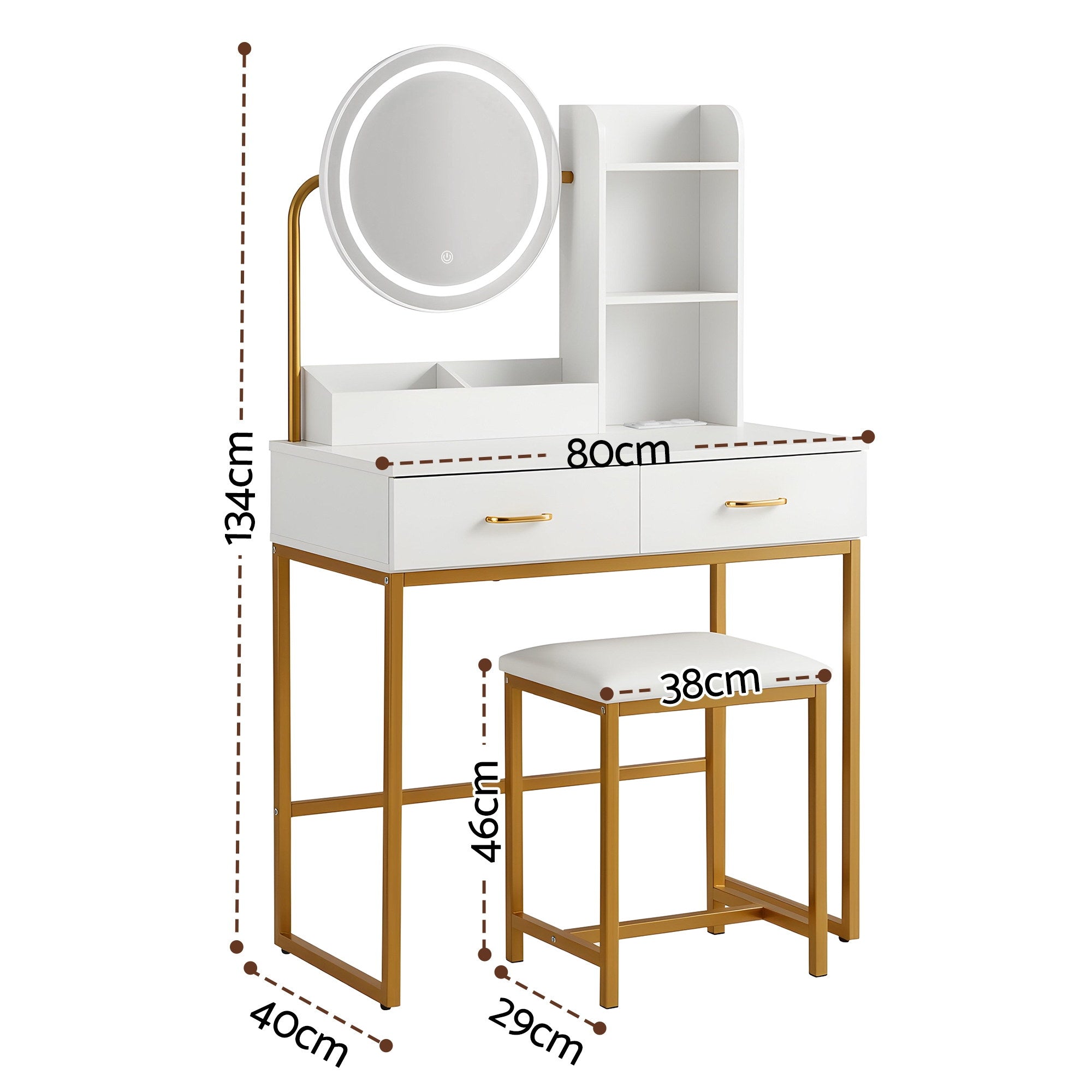 Artiss Dressing Table Vanity Desk Set Stool LED Charging Station White Bedworld