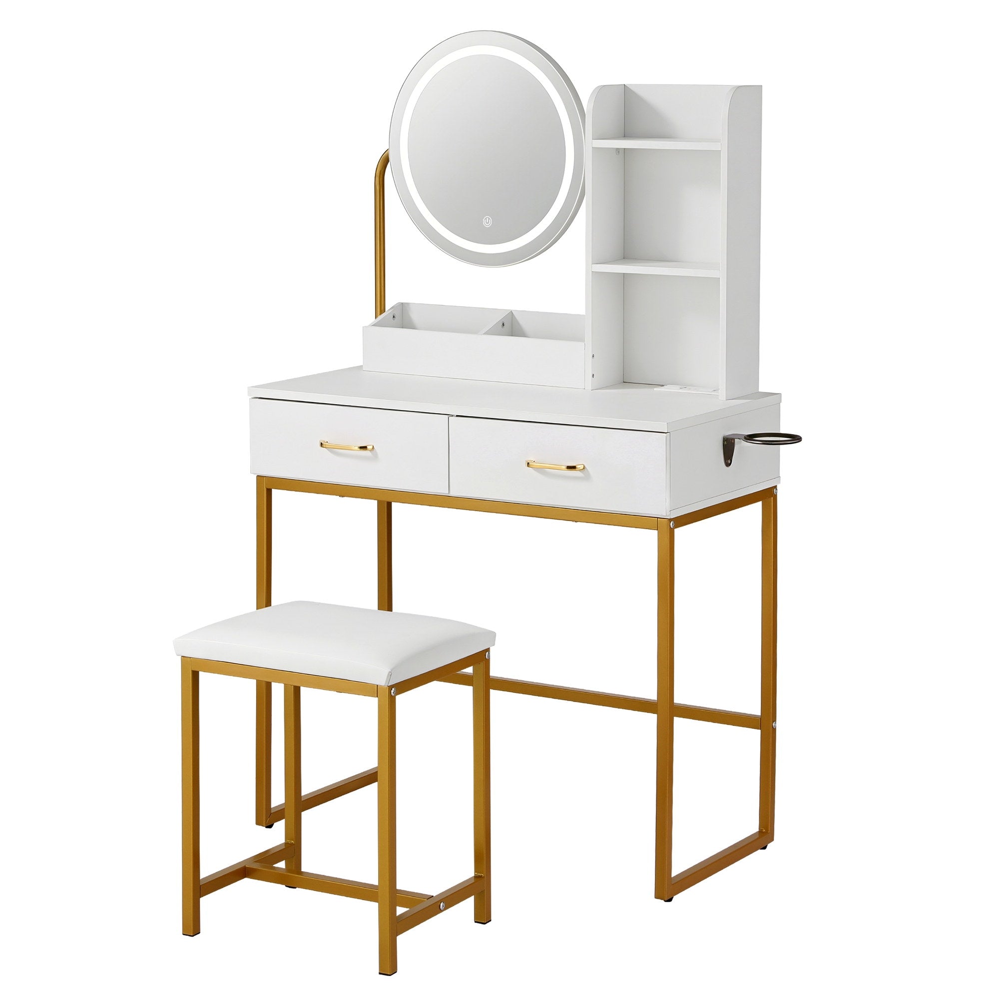 Artiss Dressing Table Vanity Desk Set Stool LED Charging Station White Bedworld
