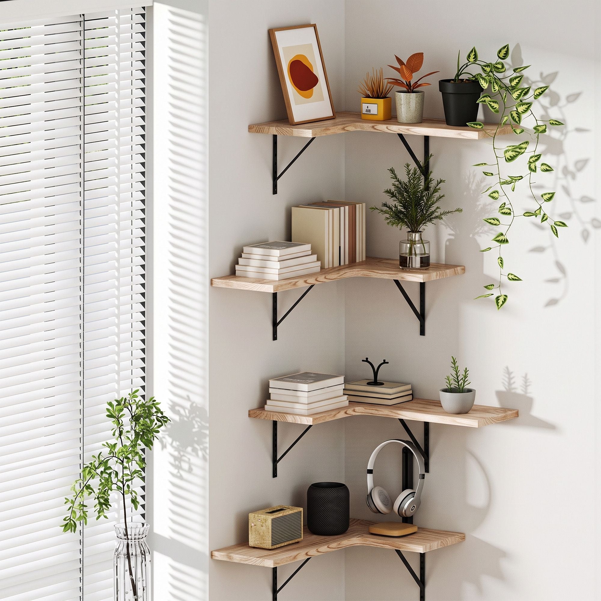 Artiss Floating Wall Shelf Corner Shelves Set of 4 Wood Bedworld