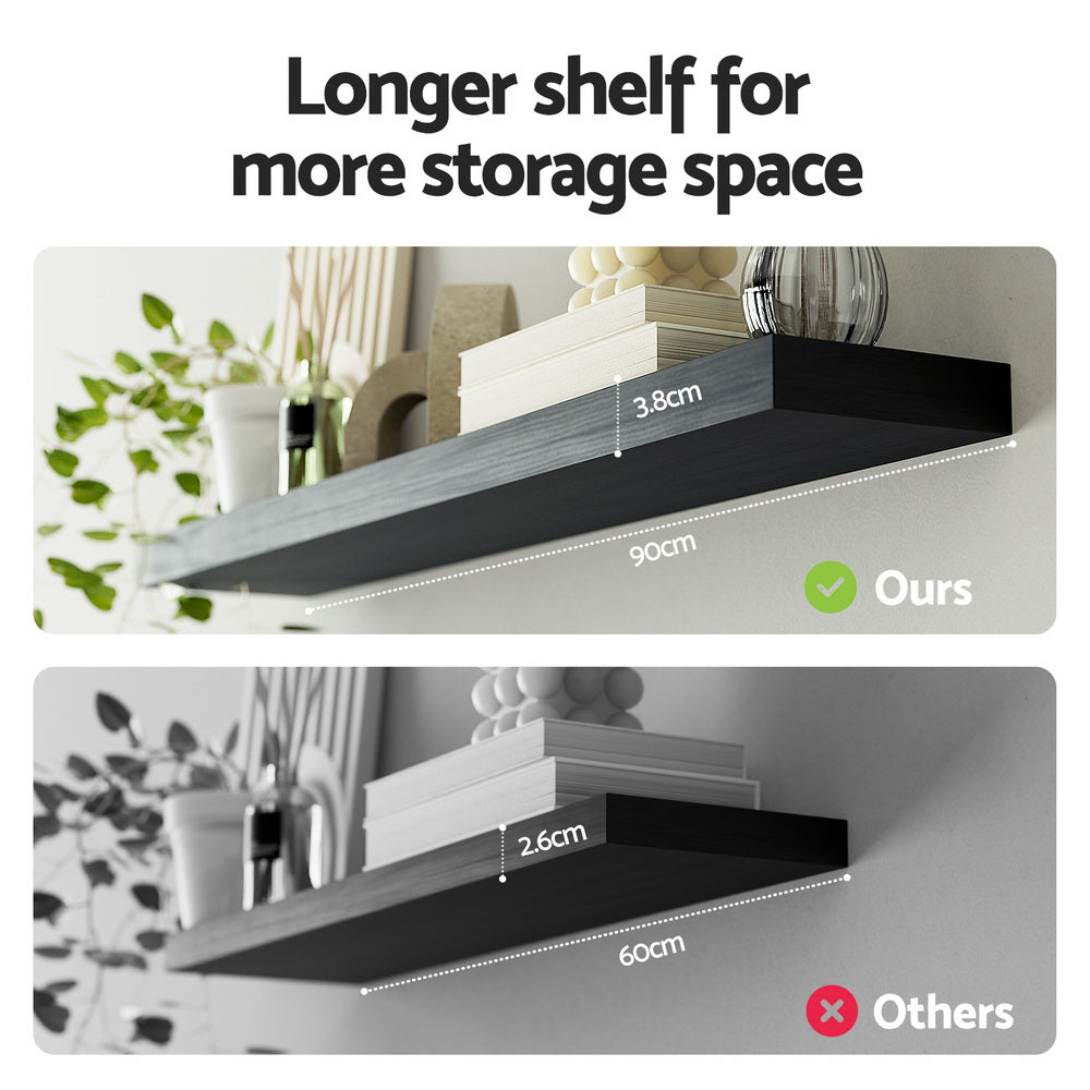 Artiss Floating Wall Shelf Set of 2 Black 90CM Bedworld