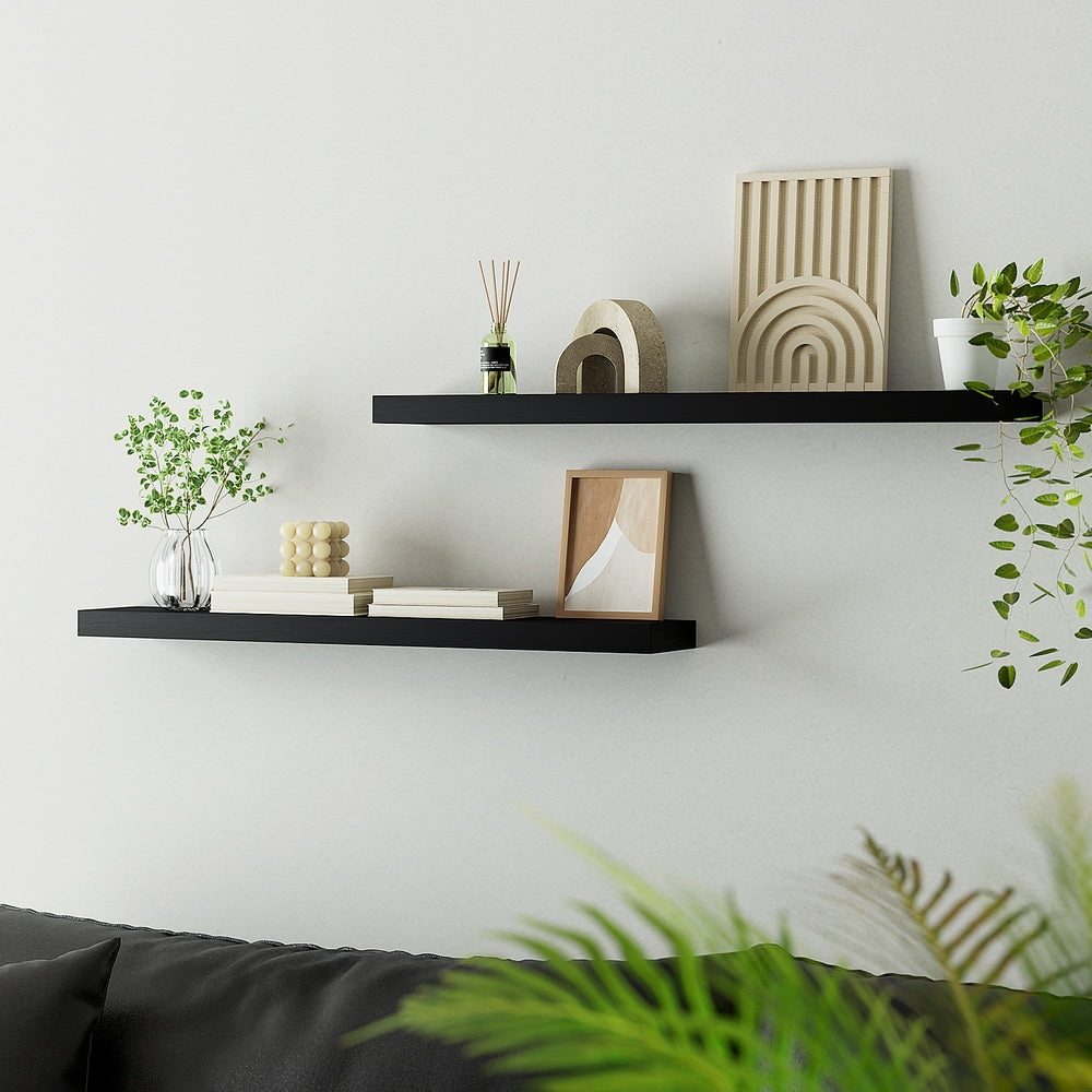 Artiss Floating Wall Shelf Set of 2 Black 90CM Bedworld