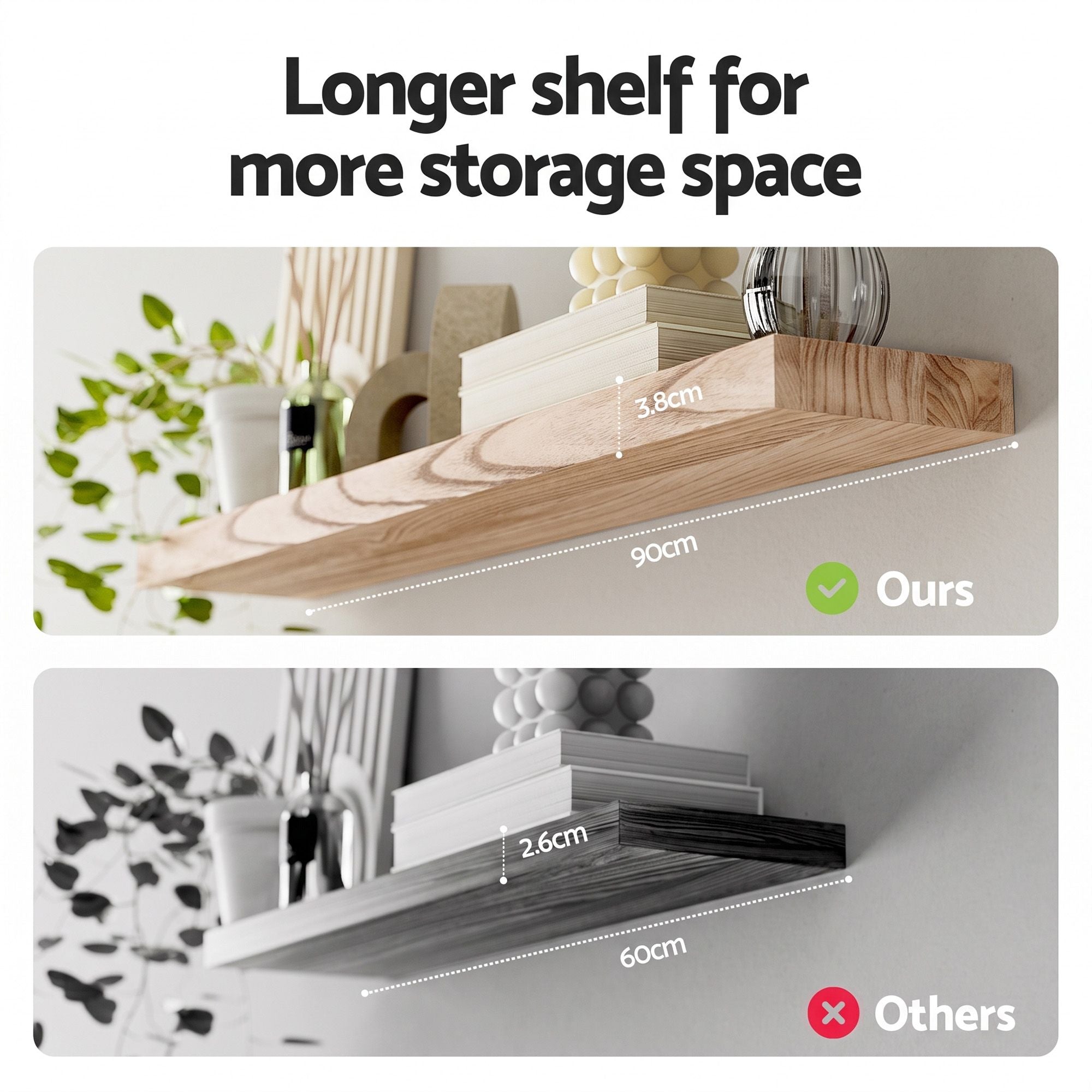 Artiss Floating Wall Shelf Set of 2 Wood 90CM Bedworld