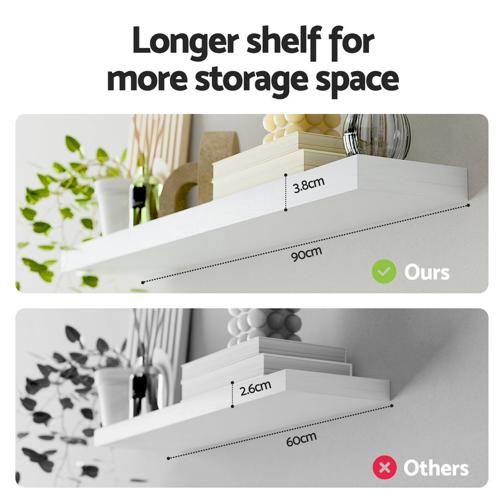 Artiss Floating Wall Shelf Set of 2 White 90CM Bedworld