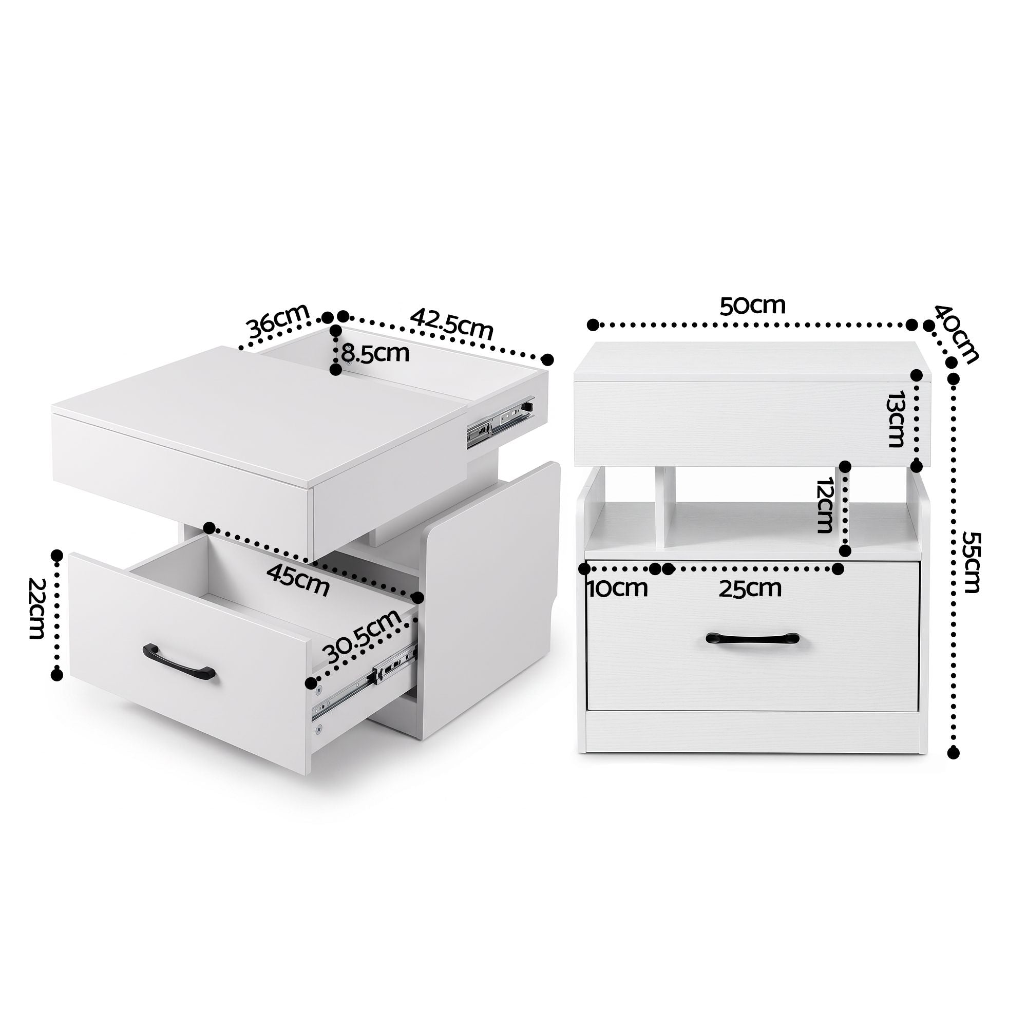 Artiss Bedside Table with Charging Station Drawer Sliding Top Nightstand White Bedworld