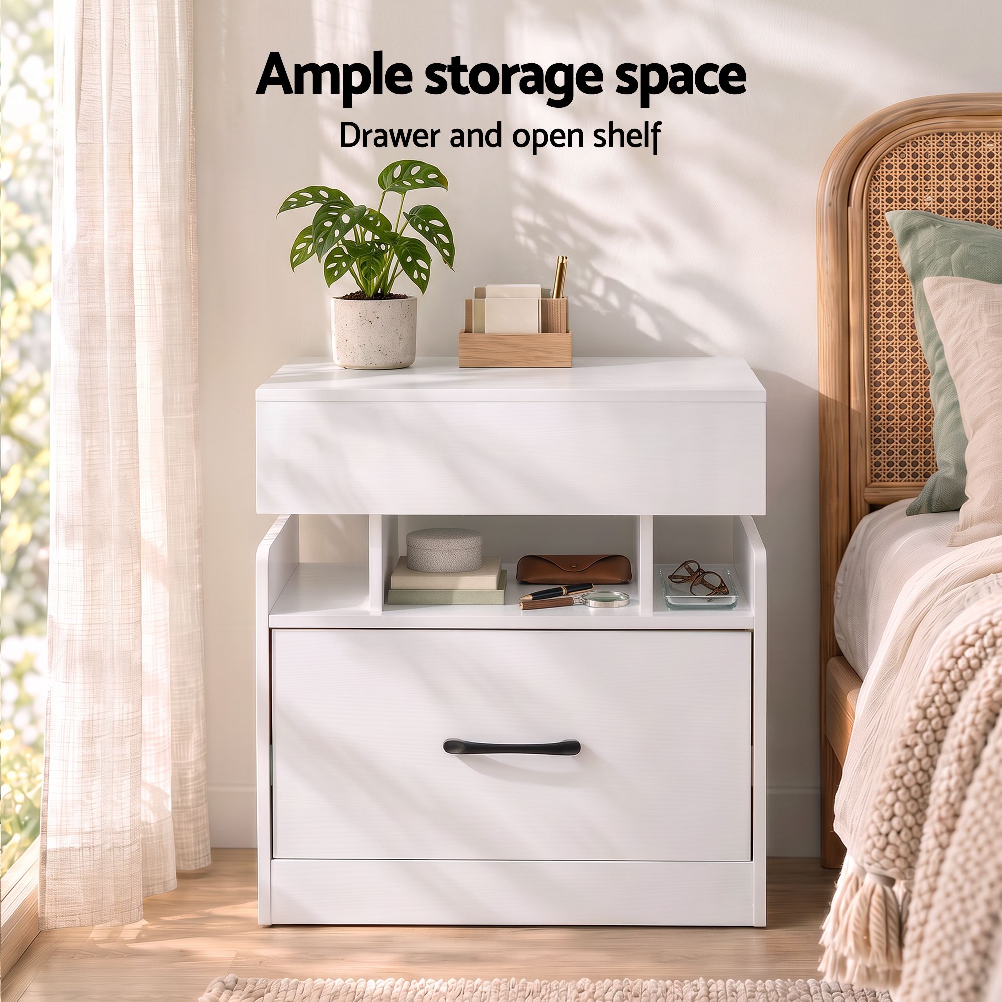 Artiss Bedside Table with Charging Station Drawer Sliding Top Nightstand White Bedworld