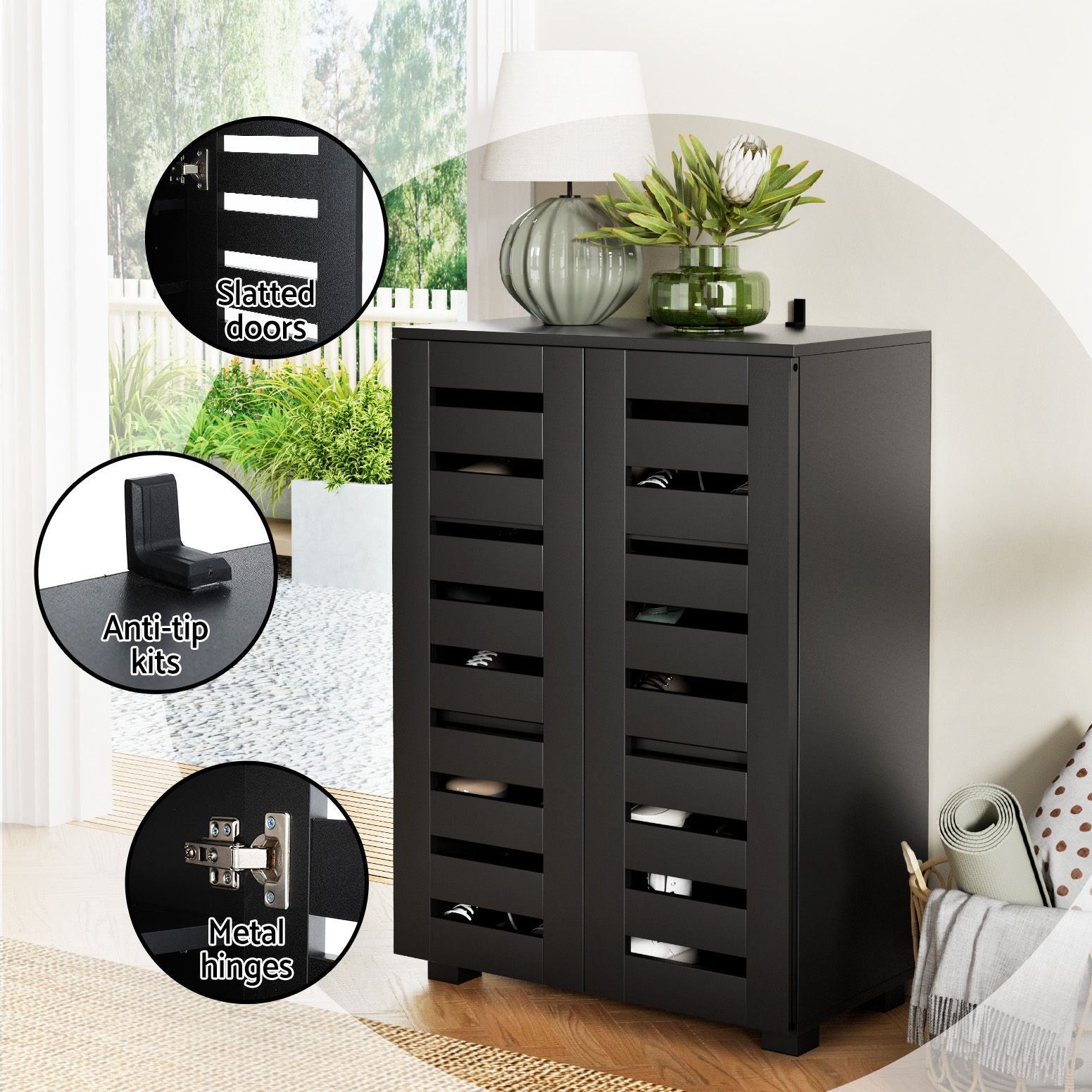 Artiss Shoe Rack Storage Cabinet 20 Pairs 5-tier Black Alster Bedworld
