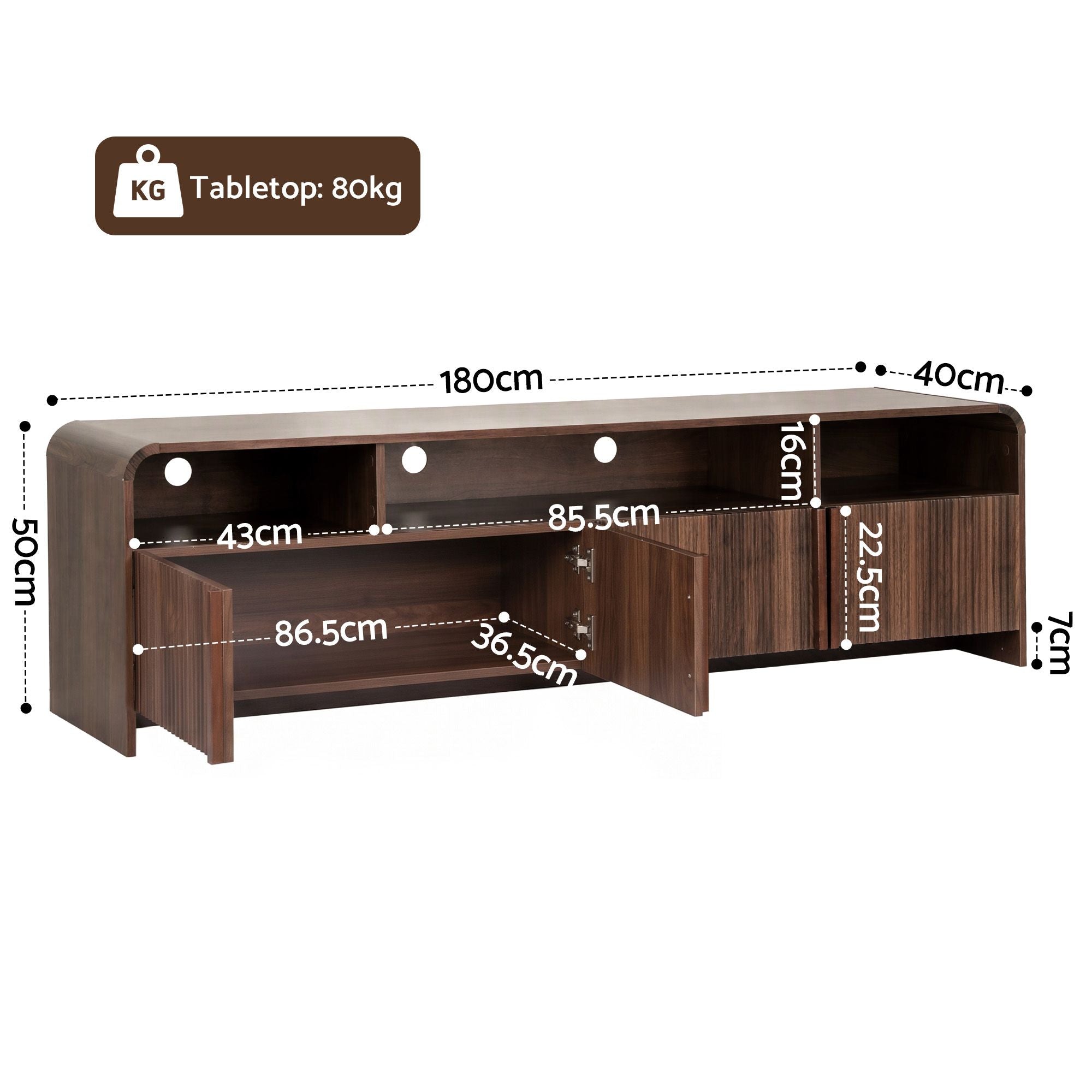Artiss 180cm TV Unit Storage Cabinet Shelf Fluted Front Rounded Edge Anti-tip Kit Walnut Bedworld