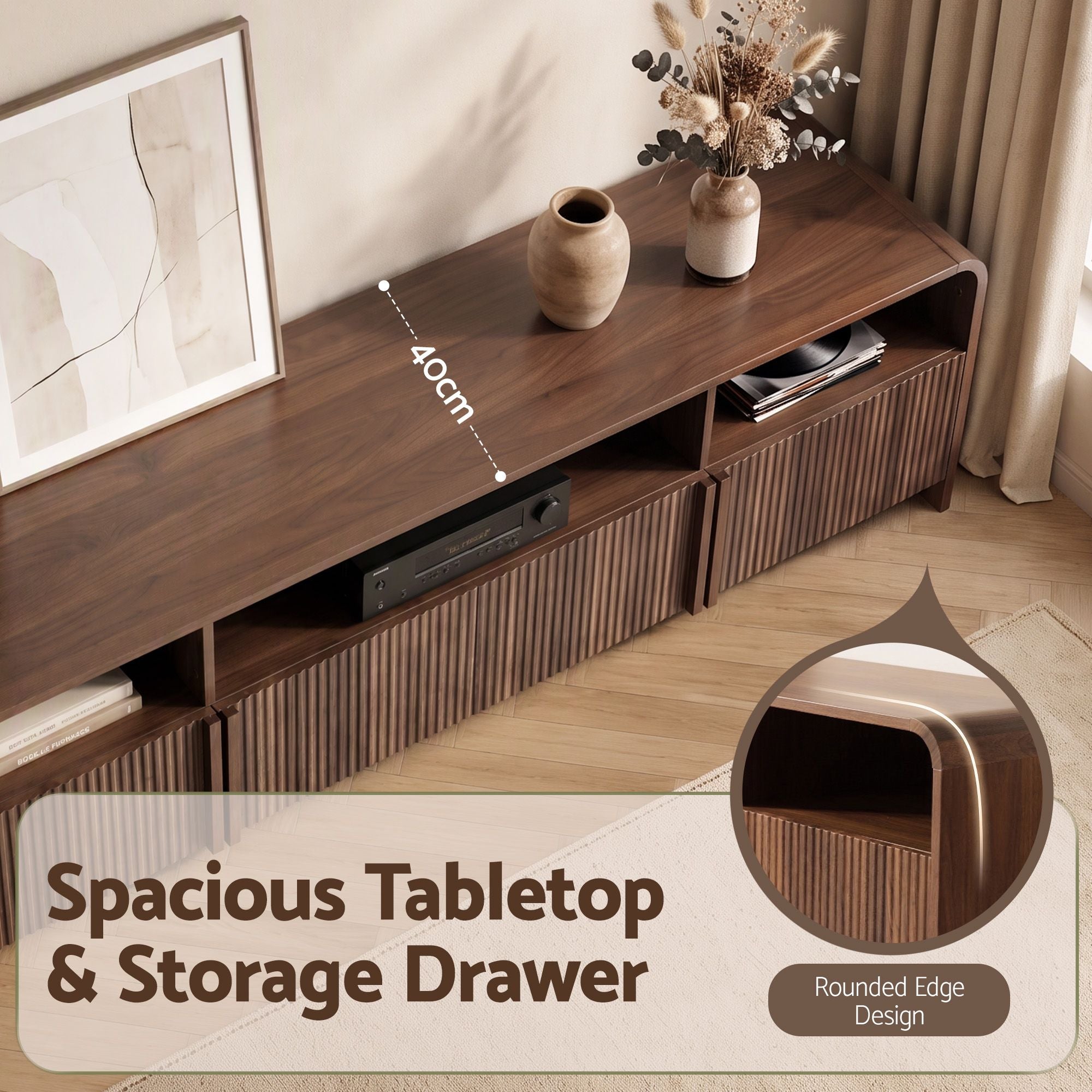 Artiss 180cm TV Unit Storage Cabinet Shelf Fluted Front Rounded Edge Anti-tip Kit Walnut Bedworld
